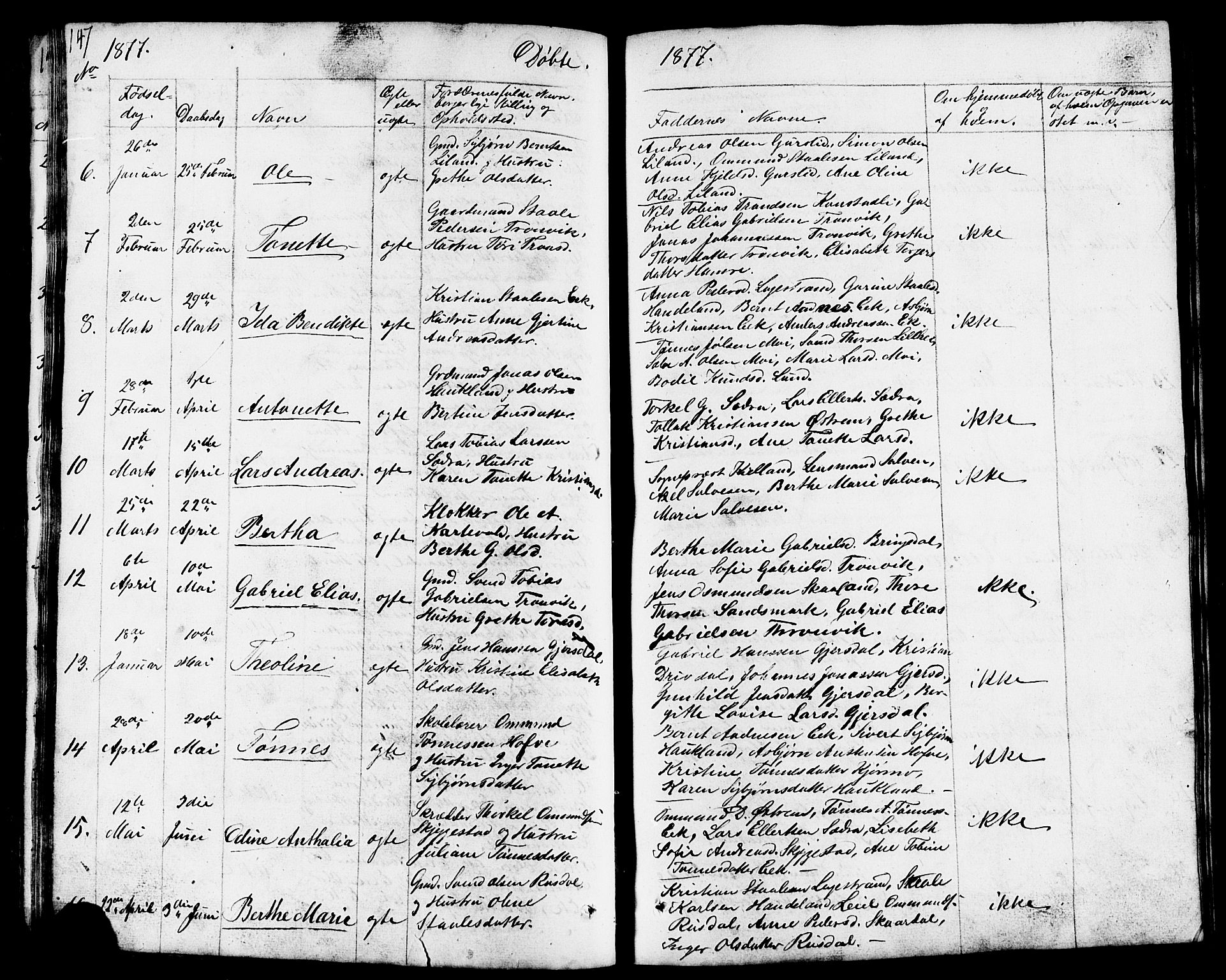 Lund sokneprestkontor, AV/SAST-A-101809/S07/L0003: Parish register (copy) no. B 3, 1848-1885, p. 147