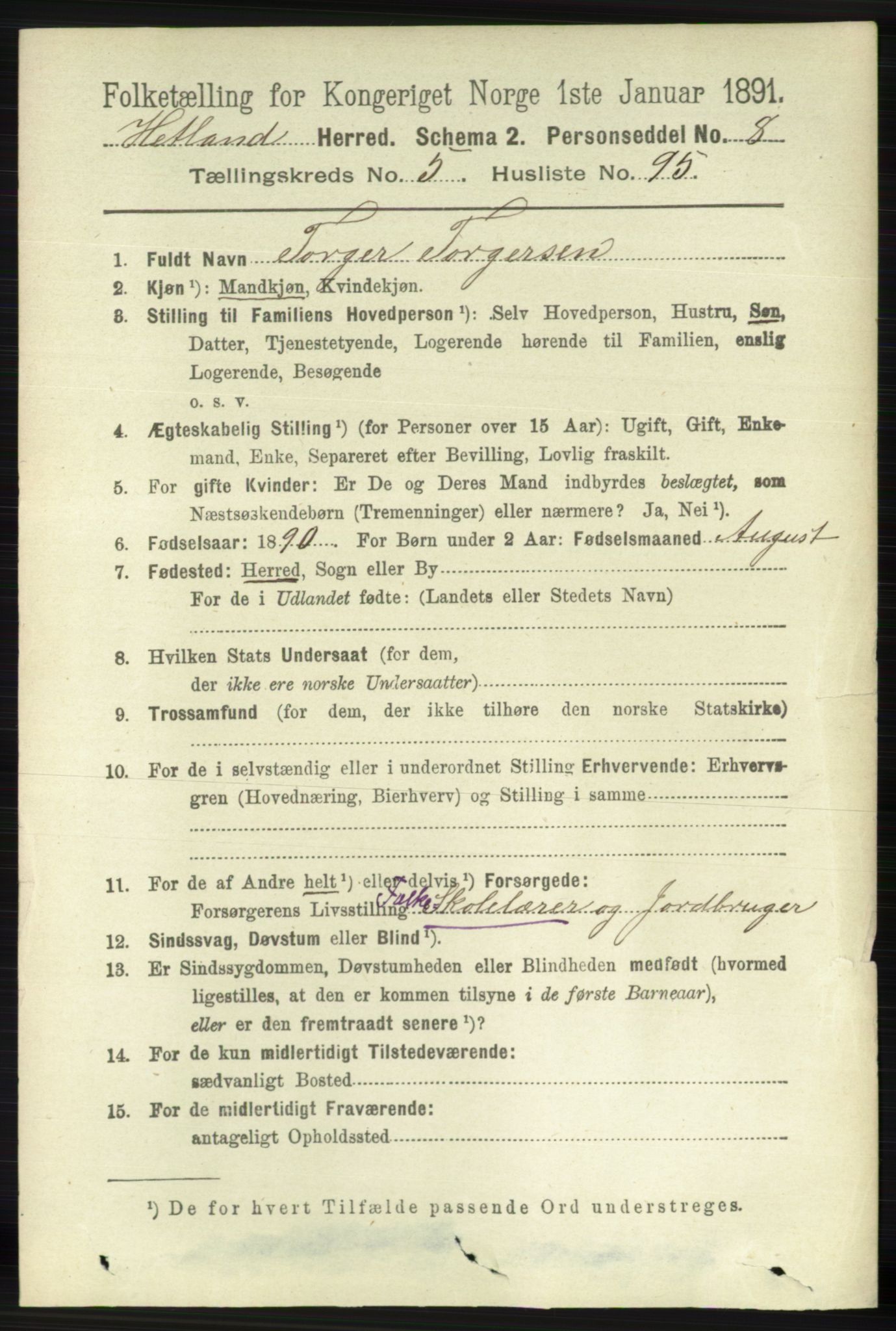 RA, 1891 census for 1126 Hetland, 1891, p. 3351