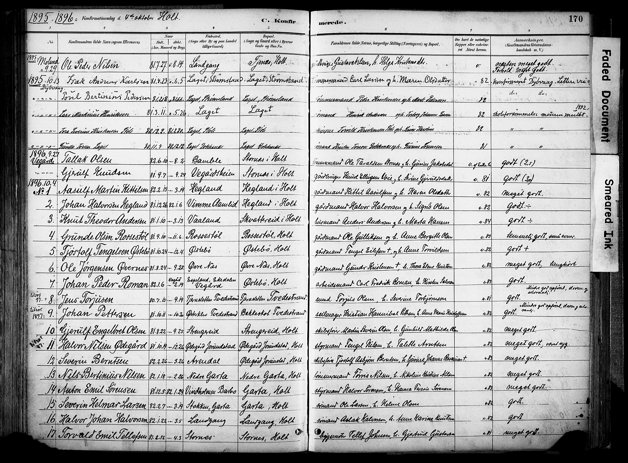 Holt sokneprestkontor, AV/SAK-1111-0021/F/Fa/L0012: Parish register (official) no. A 12, 1885-1907, p. 170