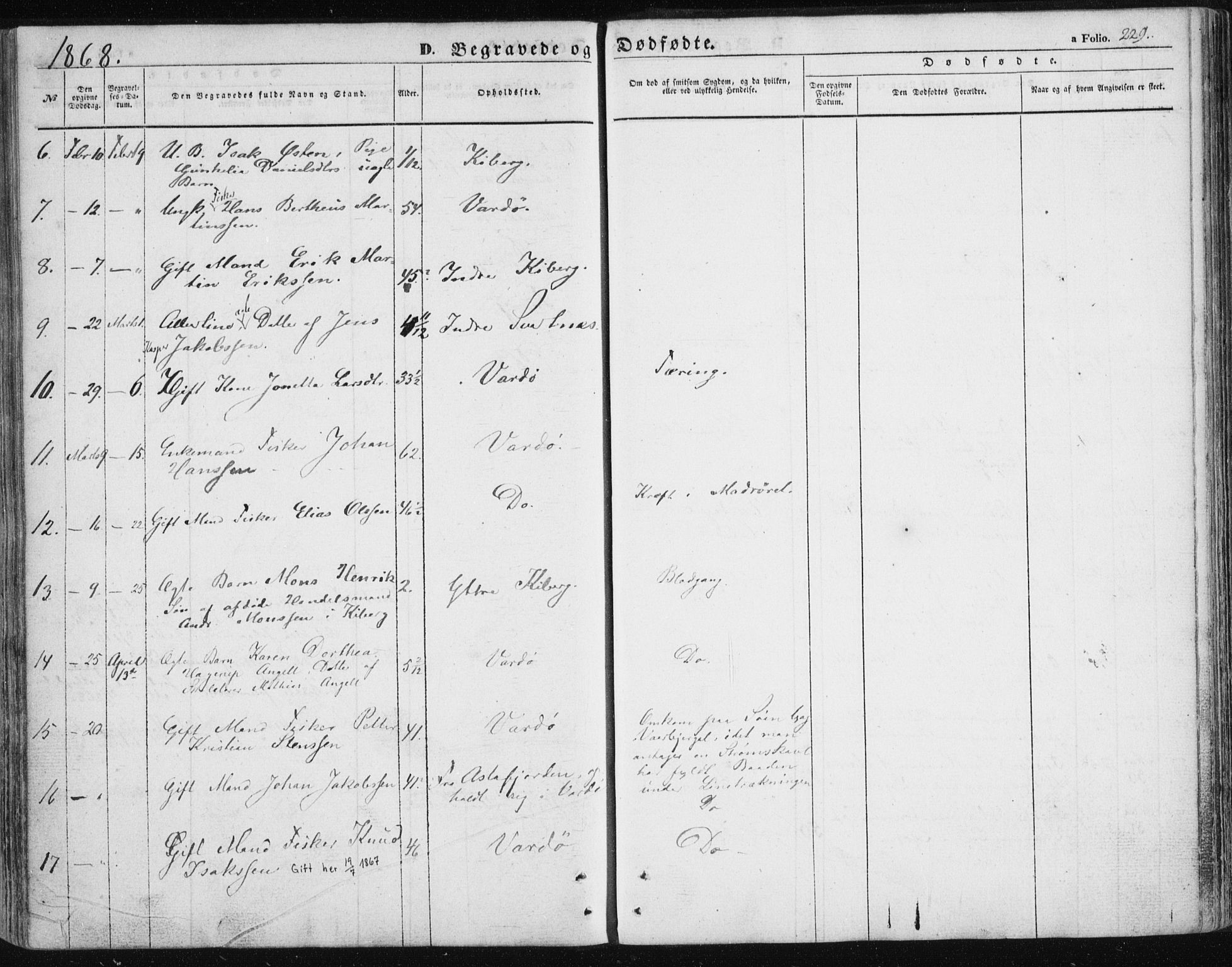 Vardø sokneprestkontor, SATØ/S-1332/H/Ha/L0004kirke: Parish register (official) no. 4, 1862-1871, p. 229