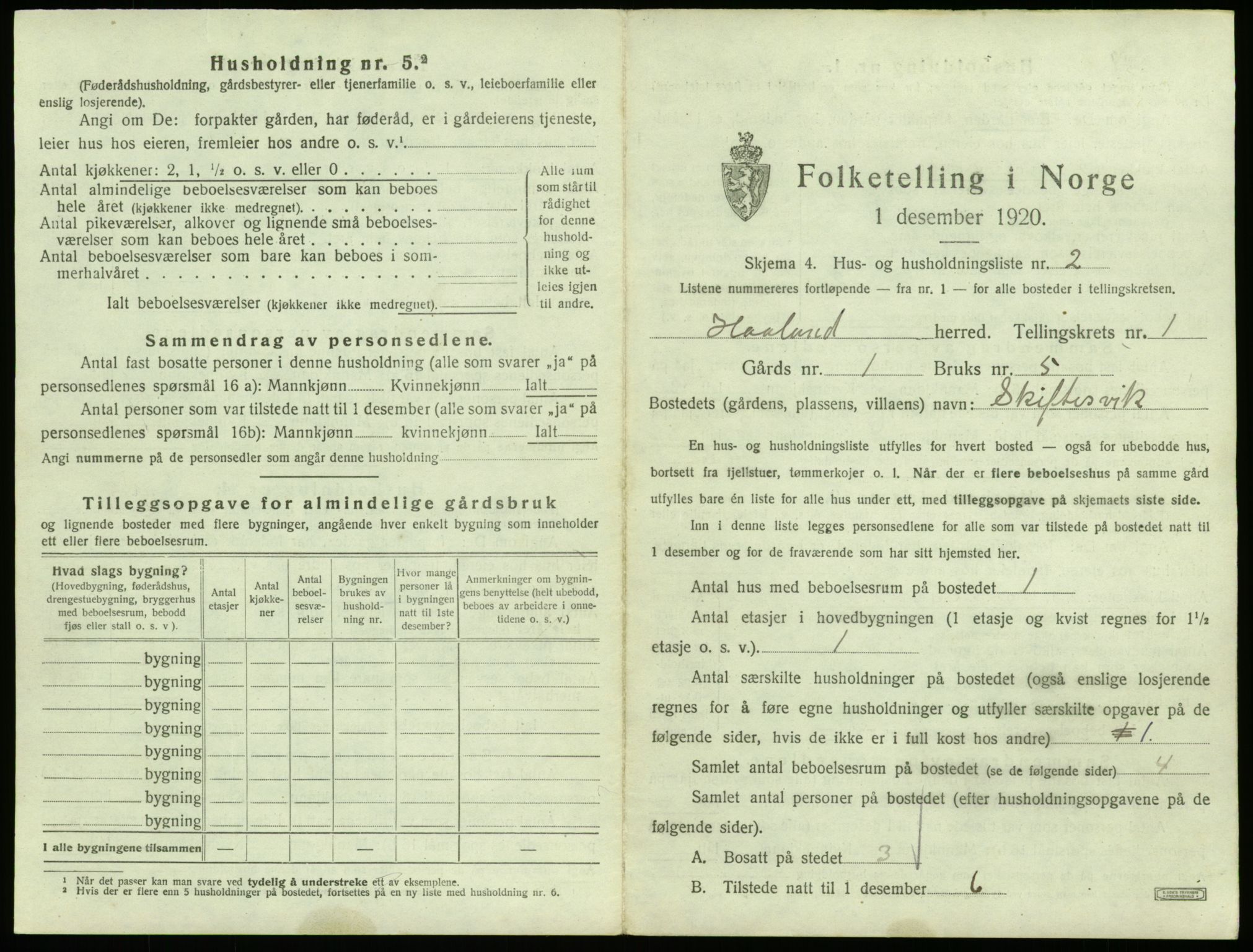 SAST, 1920 census for Håland, 1920, p. 57