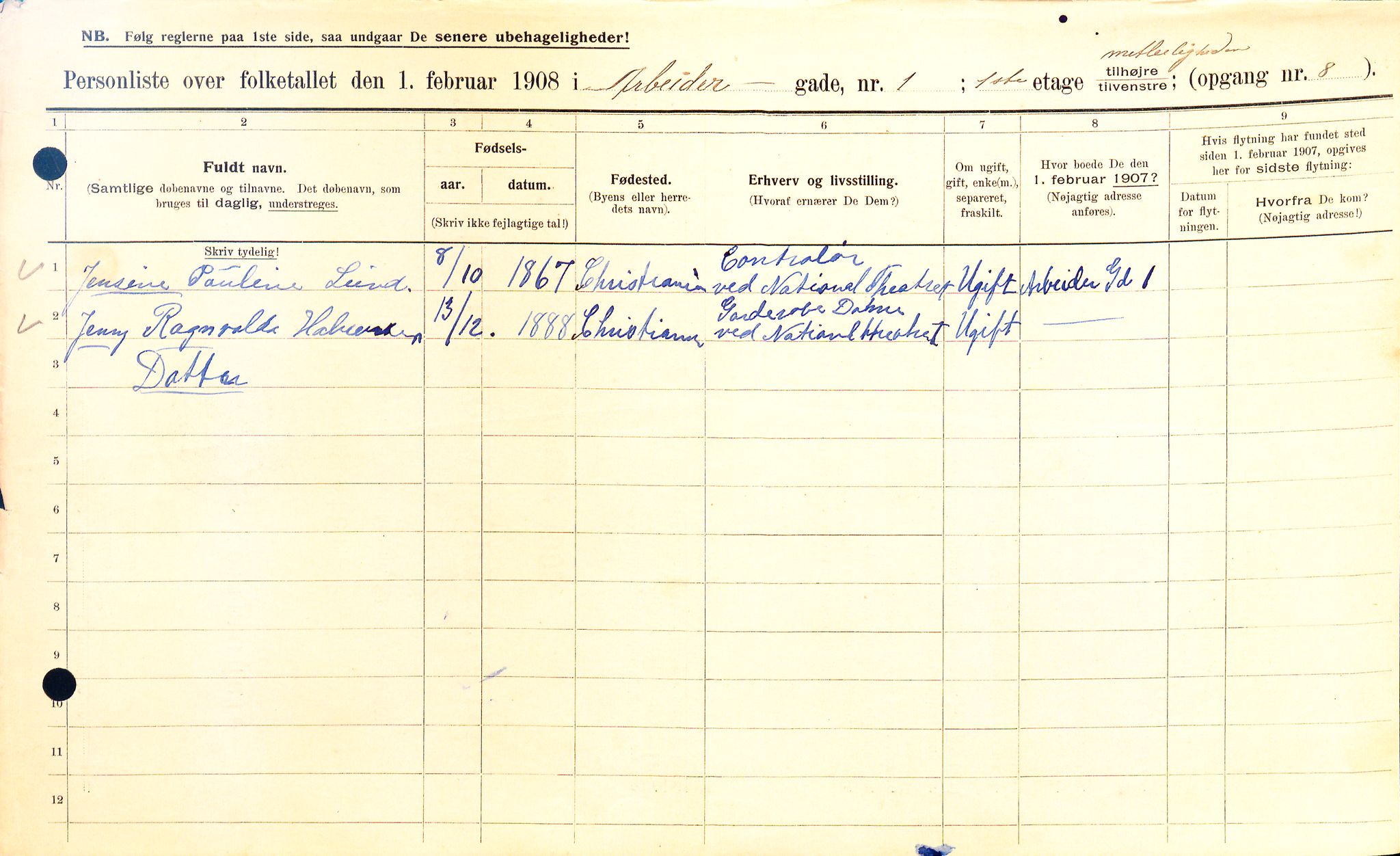 OBA, Municipal Census 1908 for Kristiania, 1908, p. 1640