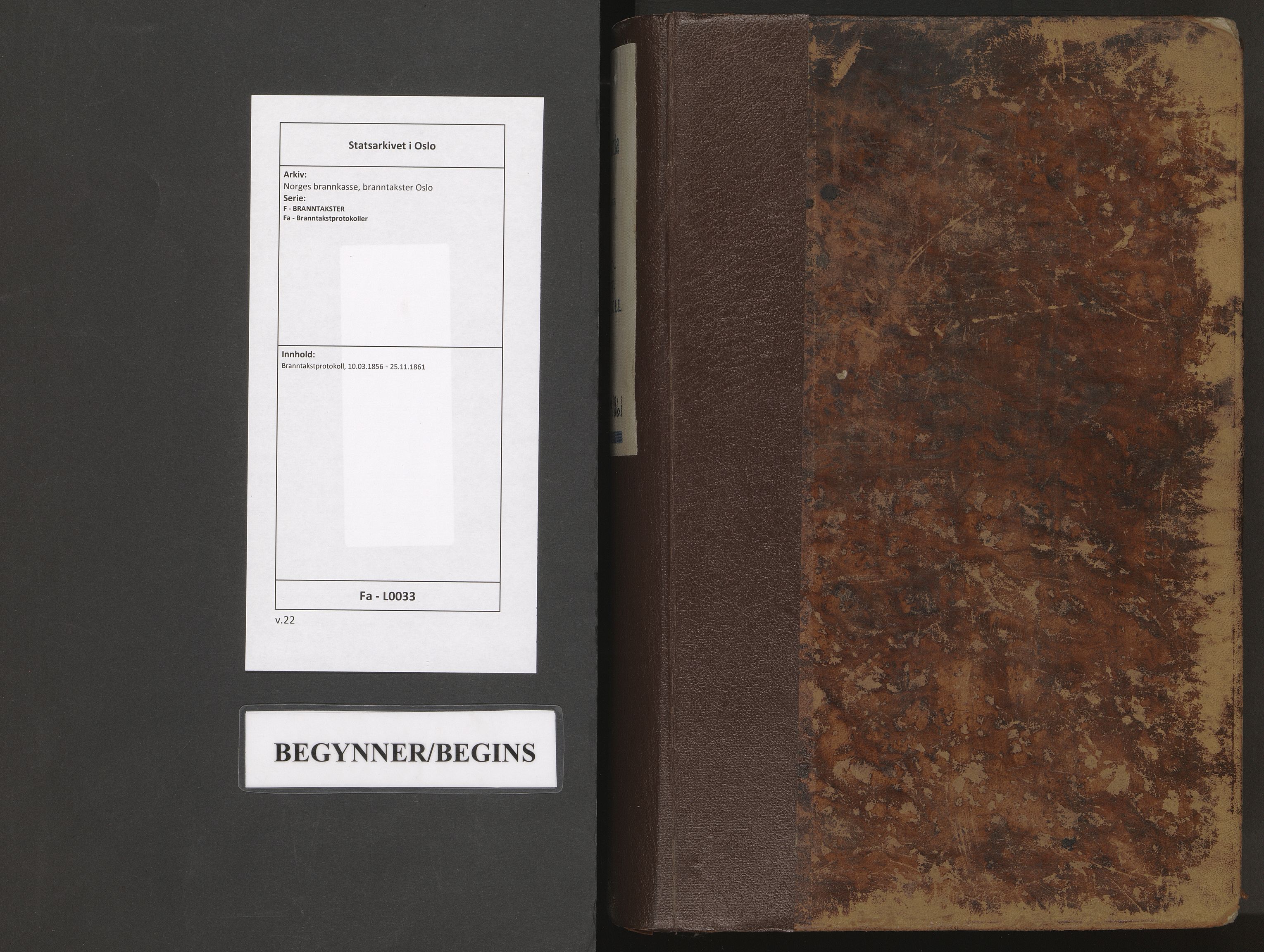 Norges brannkasse, branntakster Oslo, AV/SAO-A-11402/F/Fa/L0033: Branntakstprotokoll, 1856-1861