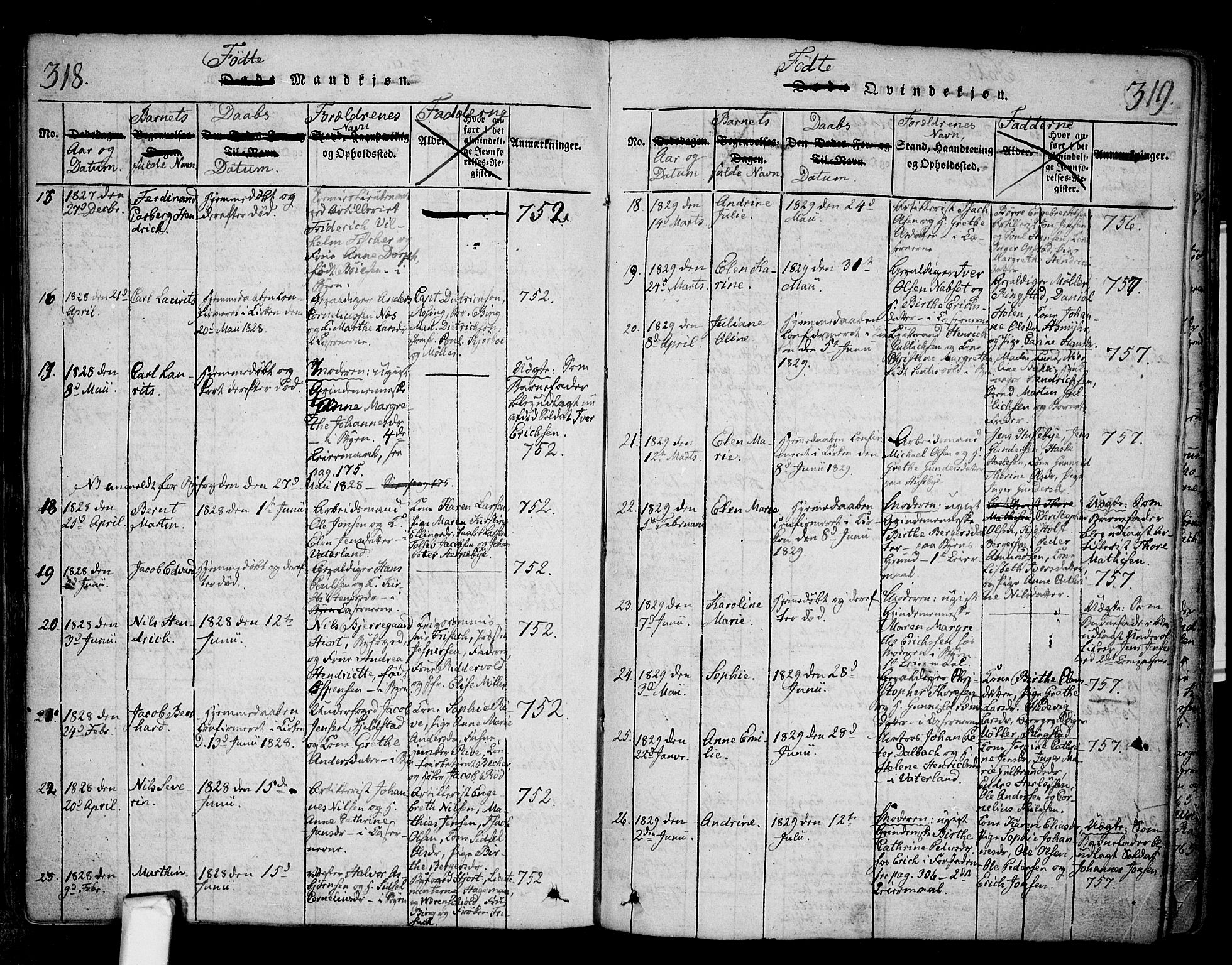 Fredrikstad prestekontor Kirkebøker, SAO/A-11082/F/Fa/L0004: Parish register (official) no. 4, 1816-1834, p. 318-319
