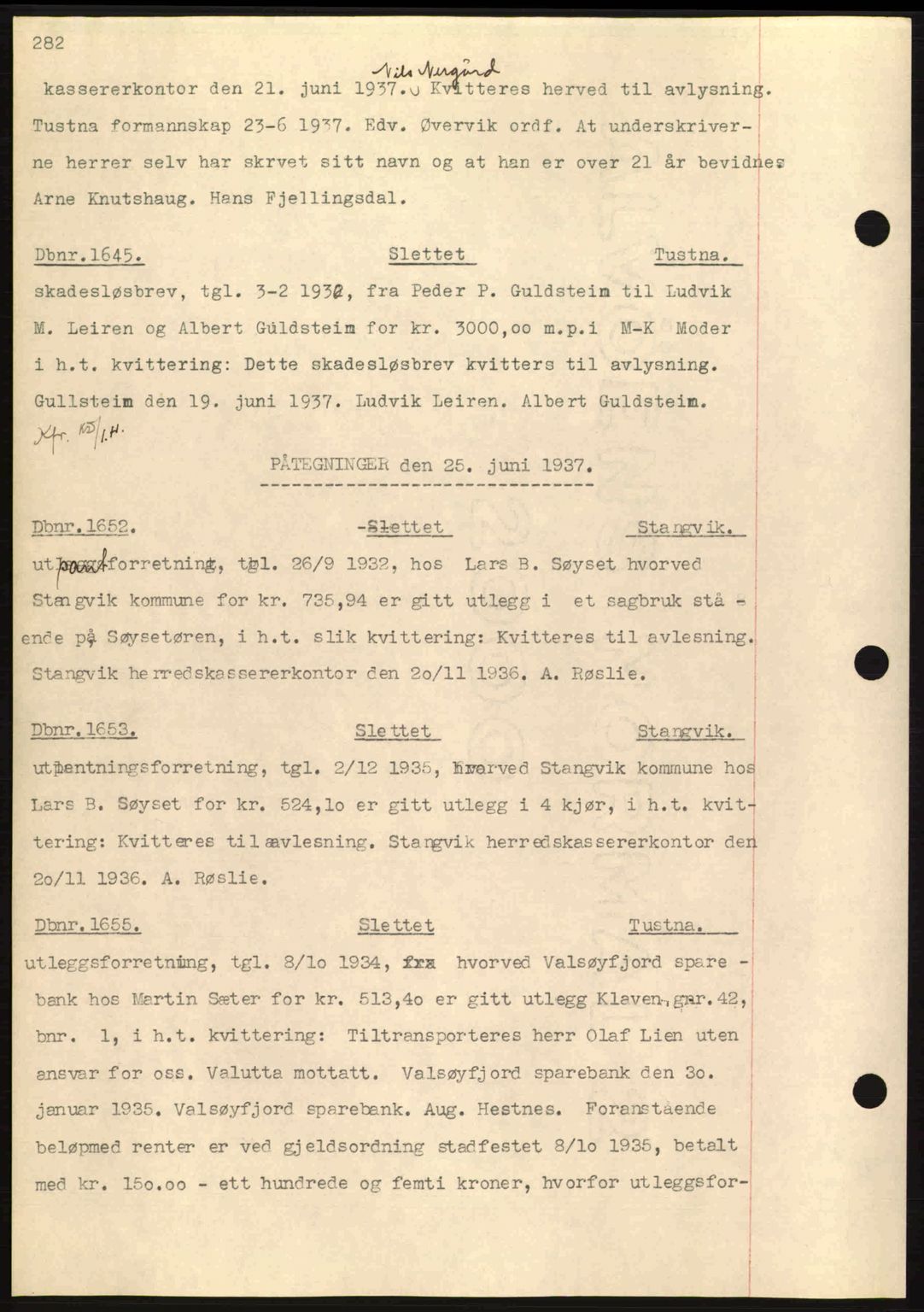 Nordmøre sorenskriveri, AV/SAT-A-4132/1/2/2Ca: Mortgage book no. C80, 1936-1939, Diary no: : 1645/1937