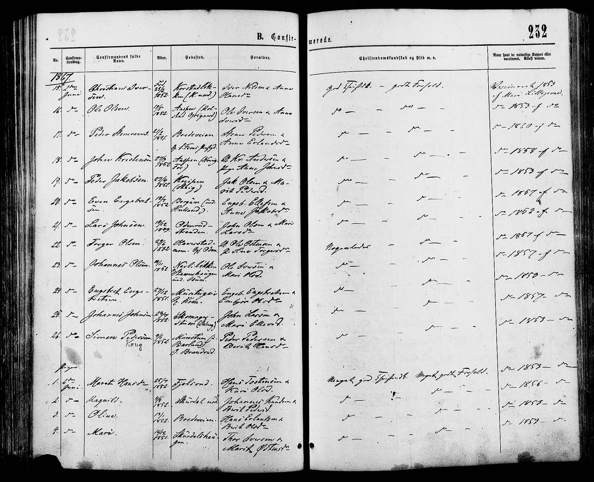 Sør-Fron prestekontor, SAH/PREST-010/H/Ha/Haa/L0002: Parish register (official) no. 2, 1864-1880, p. 232