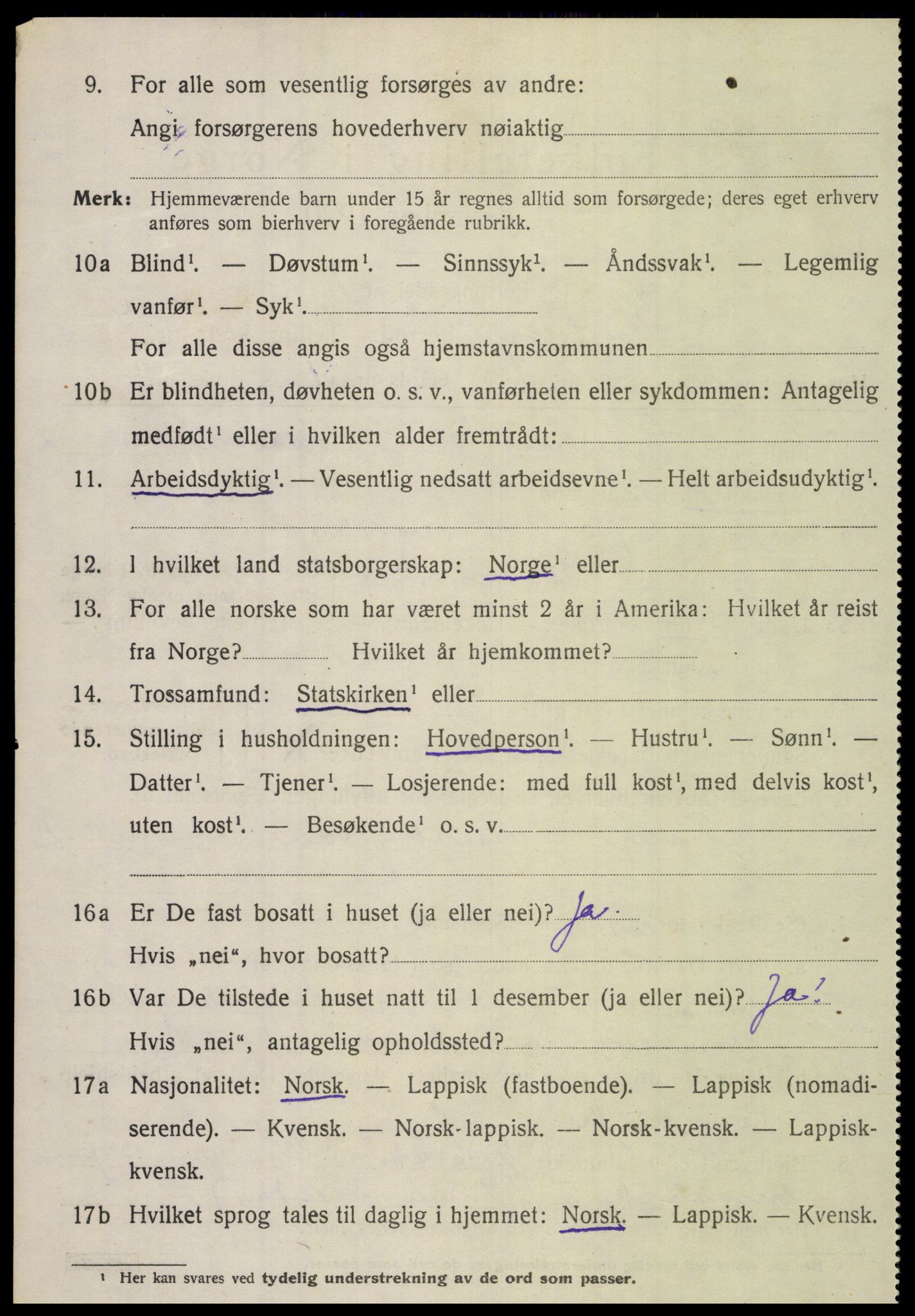 SAT, 1920 census for Nordfold, 1920, p. 2992