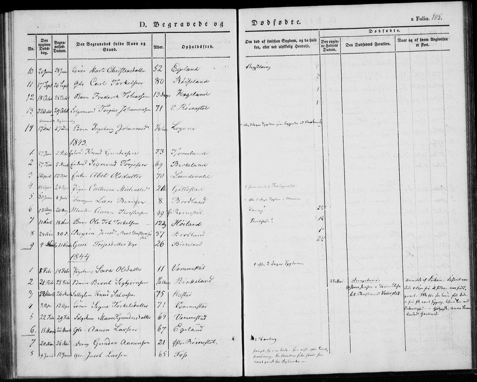 Lyngdal sokneprestkontor, AV/SAK-1111-0029/F/Fa/Fab/L0001: Parish register (official) no. A 1, 1838-1860, p. 105