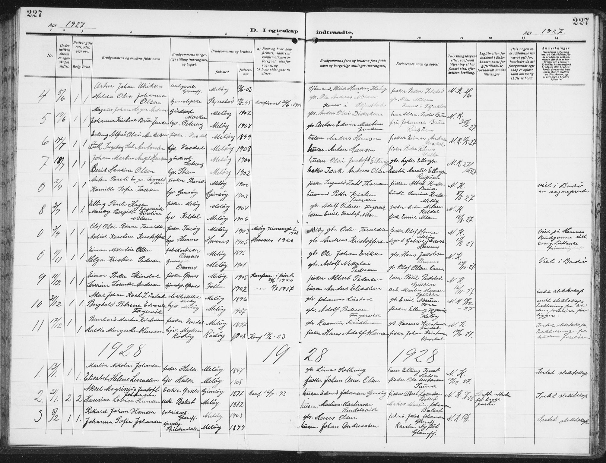 Ministerialprotokoller, klokkerbøker og fødselsregistre - Nordland, SAT/A-1459/843/L0640: Parish register (copy) no. 843C09, 1925-1941, p. 227