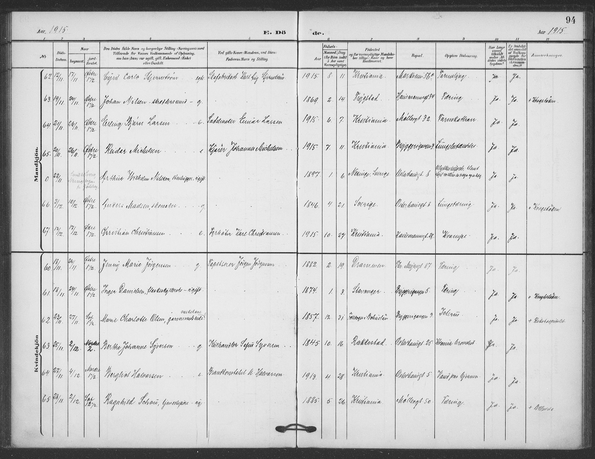 Jakob prestekontor Kirkebøker, AV/SAO-A-10850/F/Fa/L0011: Parish register (official) no. 11, 1906-1920, p. 94