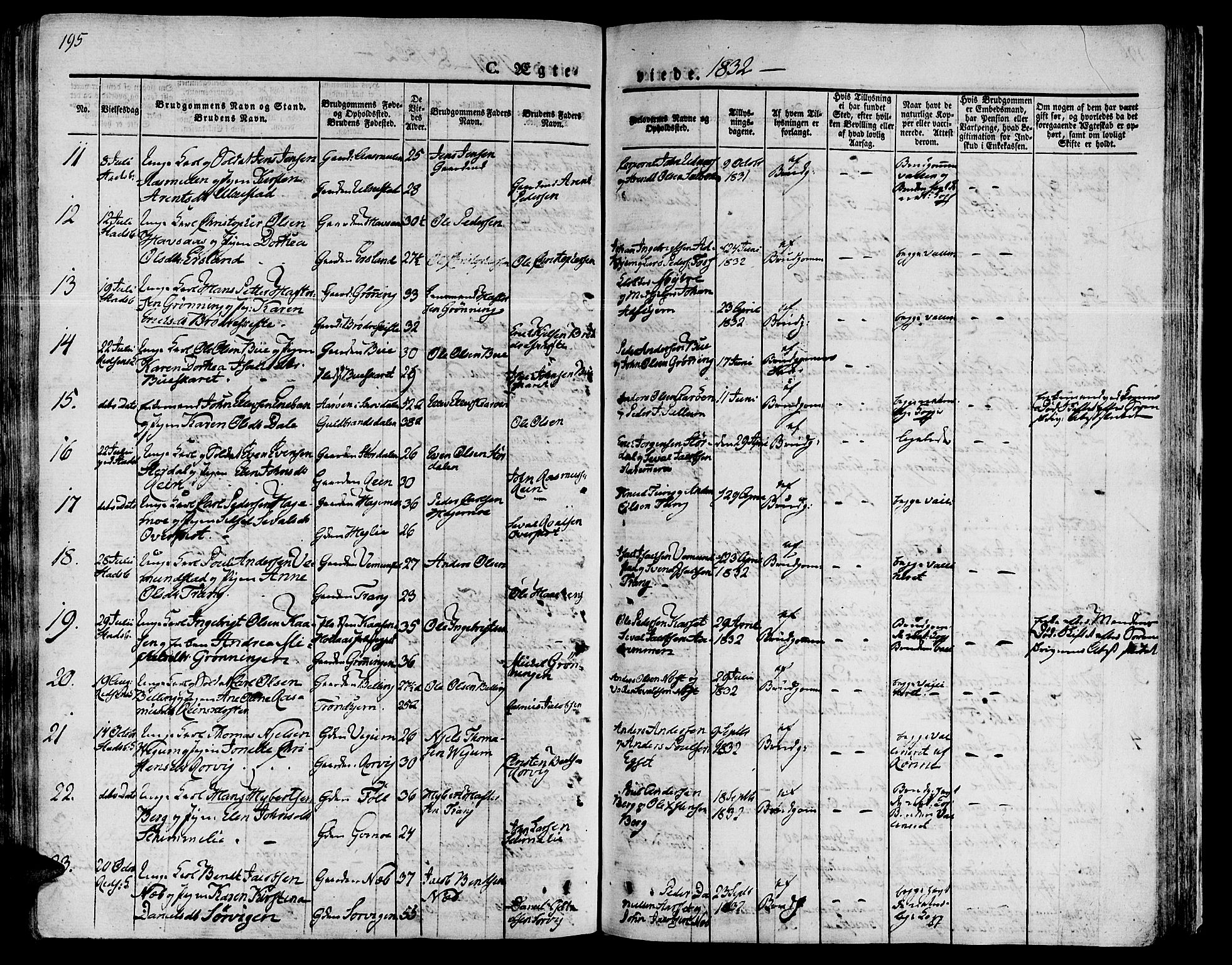 Ministerialprotokoller, klokkerbøker og fødselsregistre - Sør-Trøndelag, SAT/A-1456/646/L0609: Parish register (official) no. 646A07, 1826-1838, p. 195
