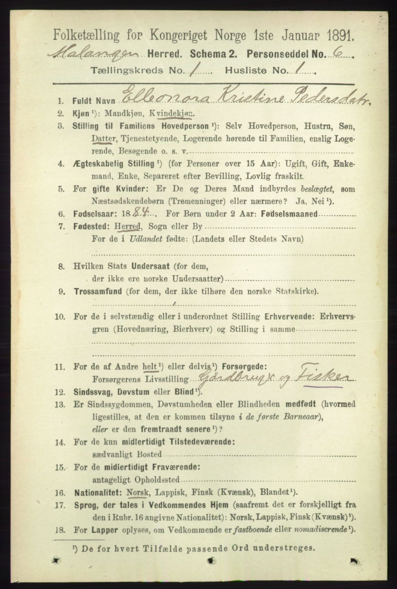 RA, 1891 census for 1932 Malangen, 1891, p. 68