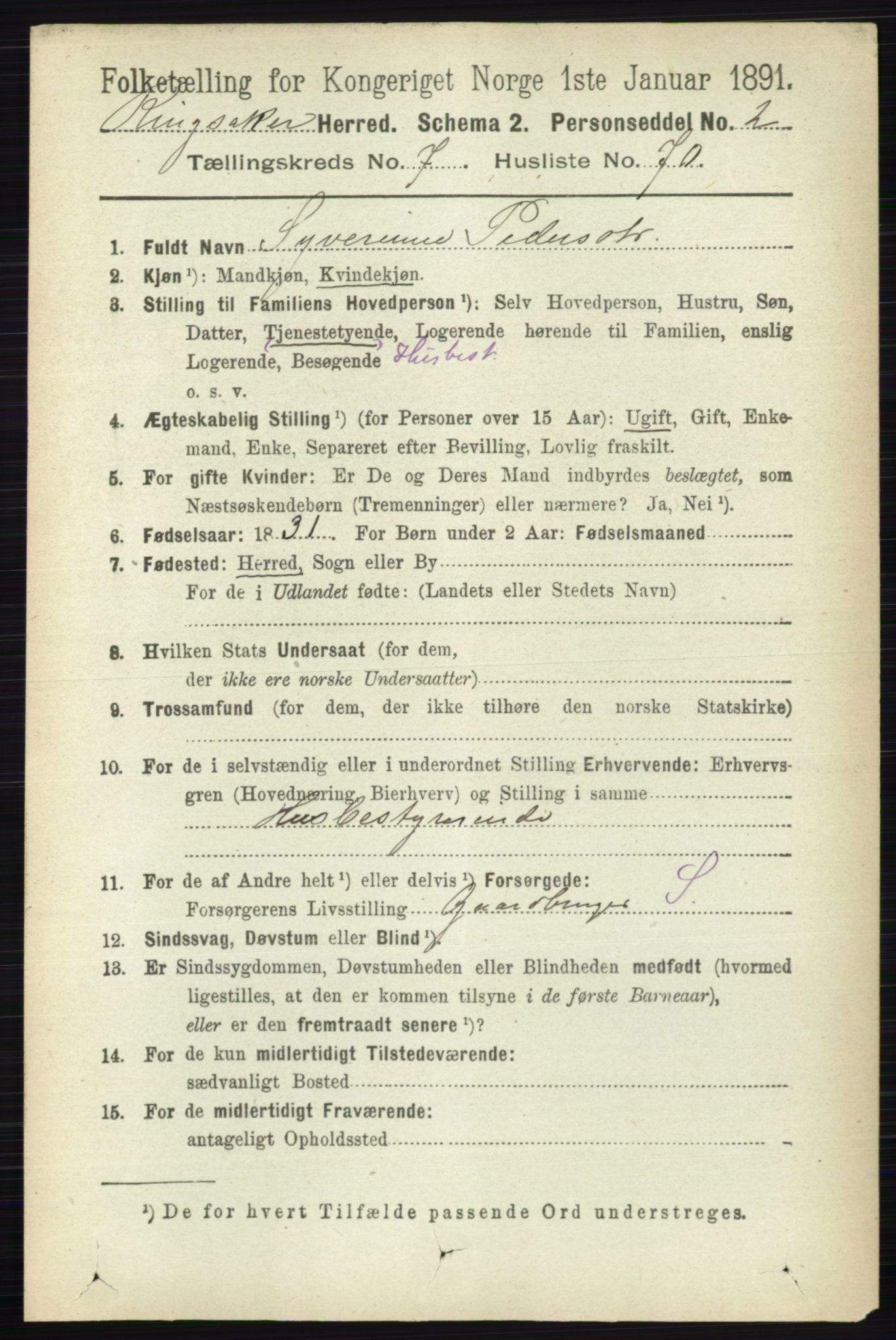 RA, 1891 census for 0412 Ringsaker, 1891, p. 4357