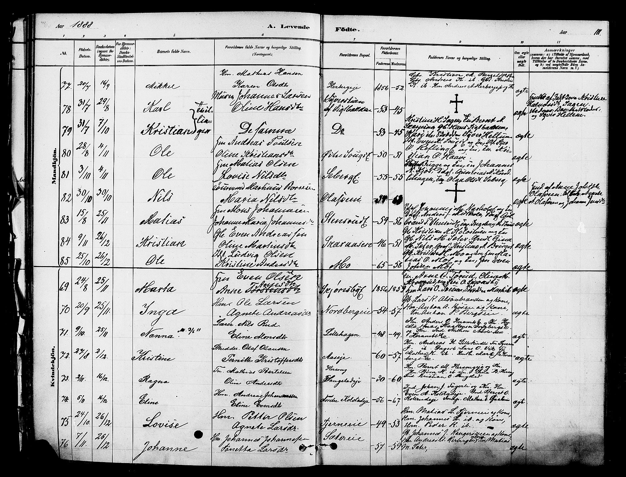 Ringsaker prestekontor, AV/SAH-PREST-014/K/Ka/L0012: Parish register (official) no. 12, 1879-1890, p. 111