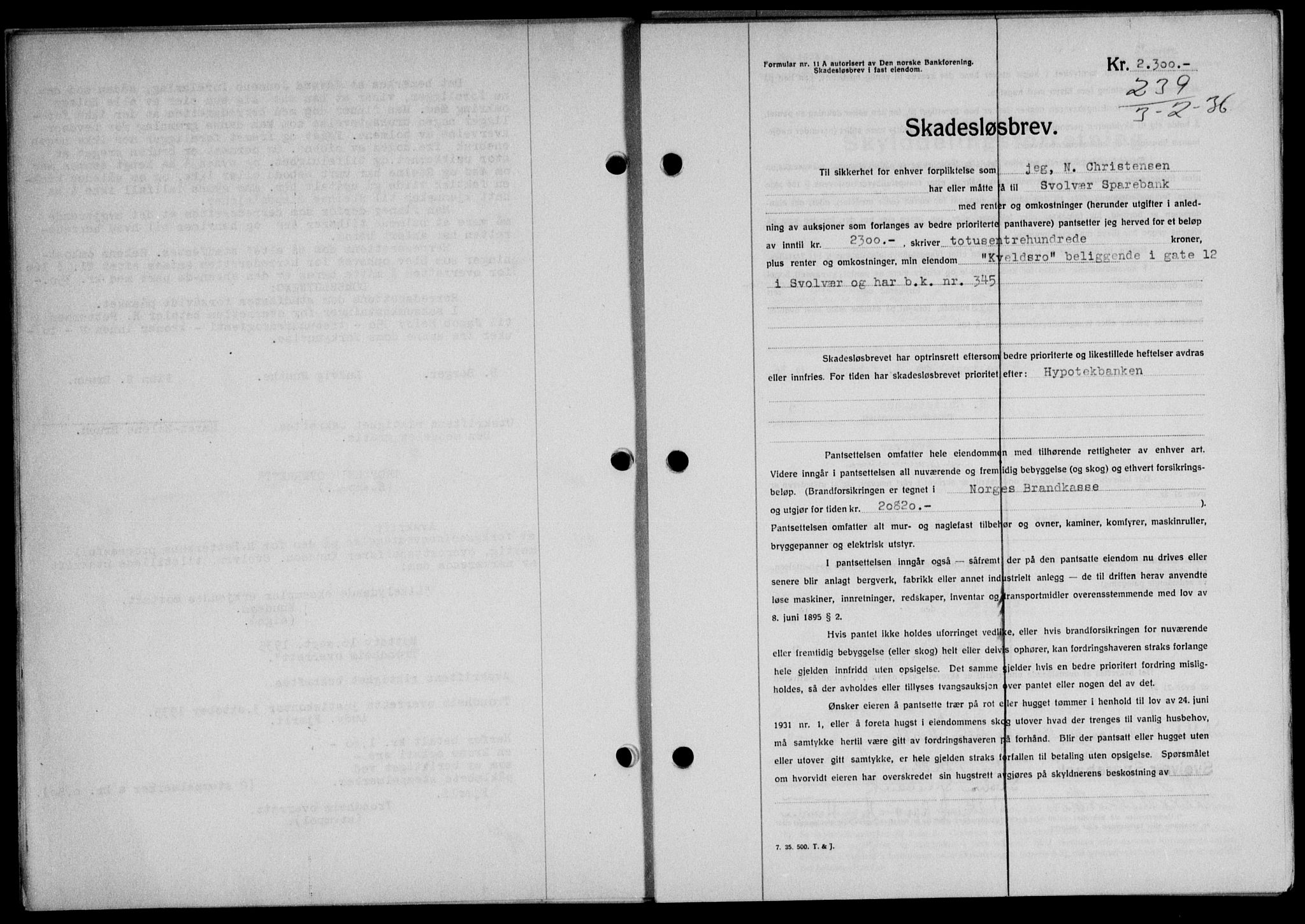 Lofoten sorenskriveri, SAT/A-0017/1/2/2C/L0033b: Mortgage book no. 33b, 1936-1936, Diary no: : 239/1936