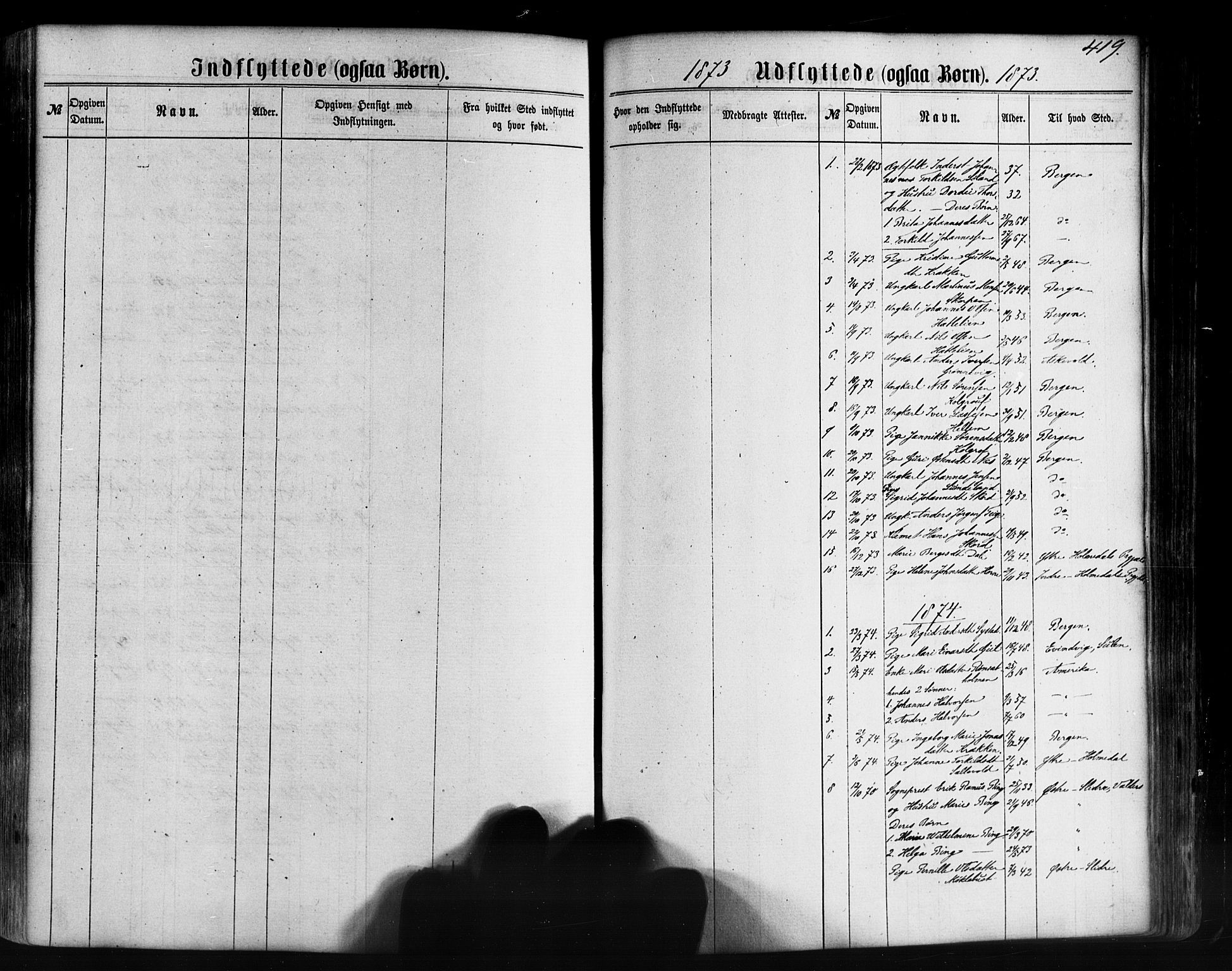 Hyllestad sokneprestembete, SAB/A-80401: Parish register (official) no. A 1, 1861-1886, p. 419