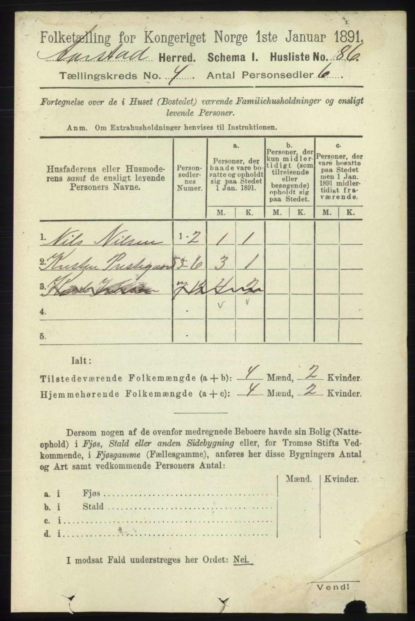 SAB, 1891 Census for 1280 Årstad, 1891, p. 2952