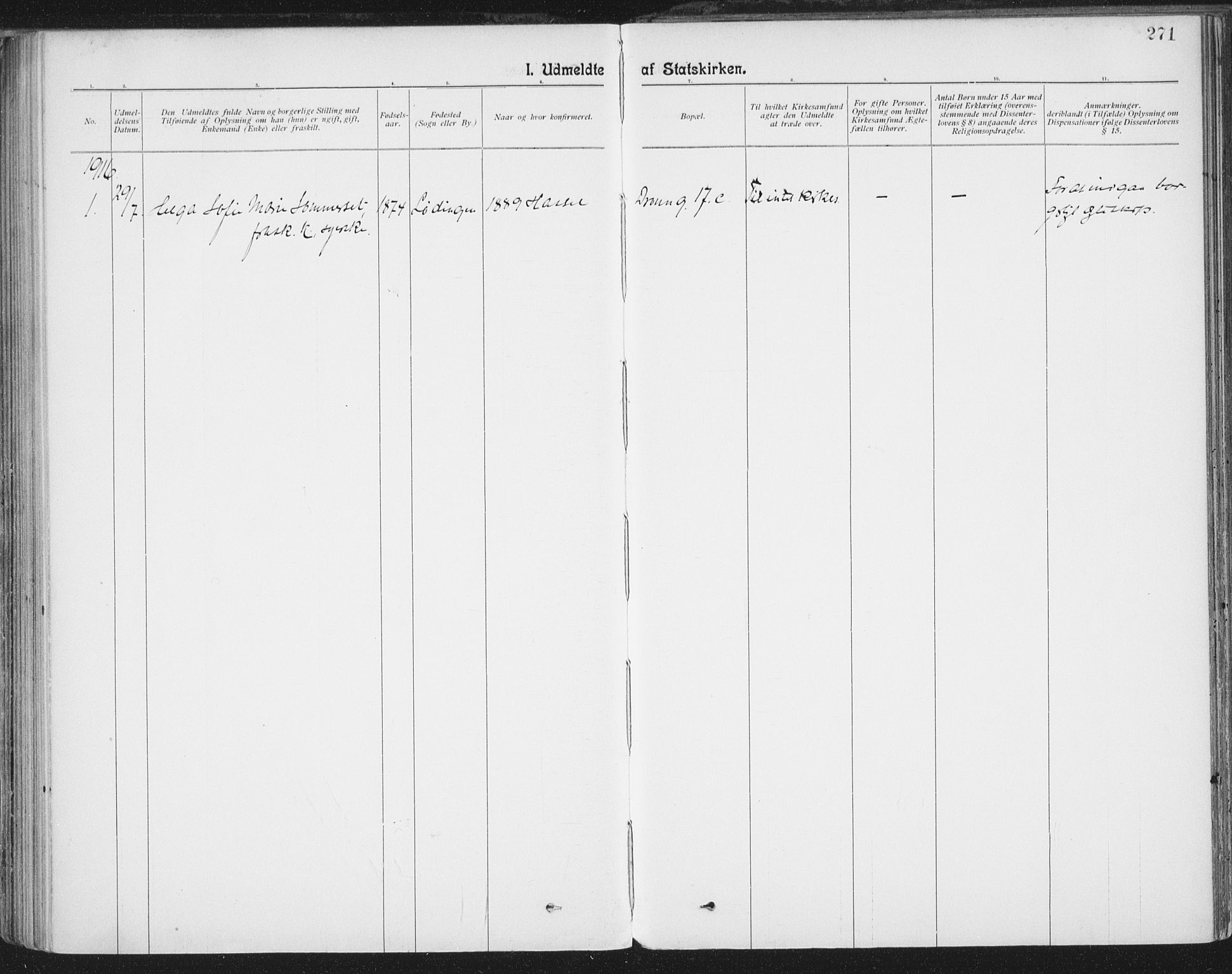 Ministerialprotokoller, klokkerbøker og fødselsregistre - Nordland, SAT/A-1459/801/L0012: Parish register (official) no. 801A12, 1900-1916, p. 271