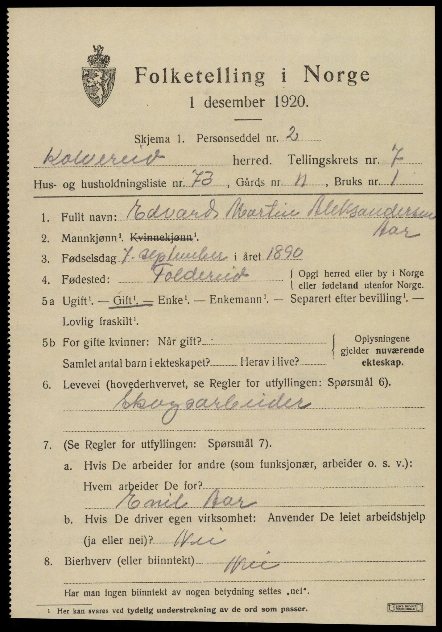 SAT, 1920 census for Kolvereid, 1920, p. 4741