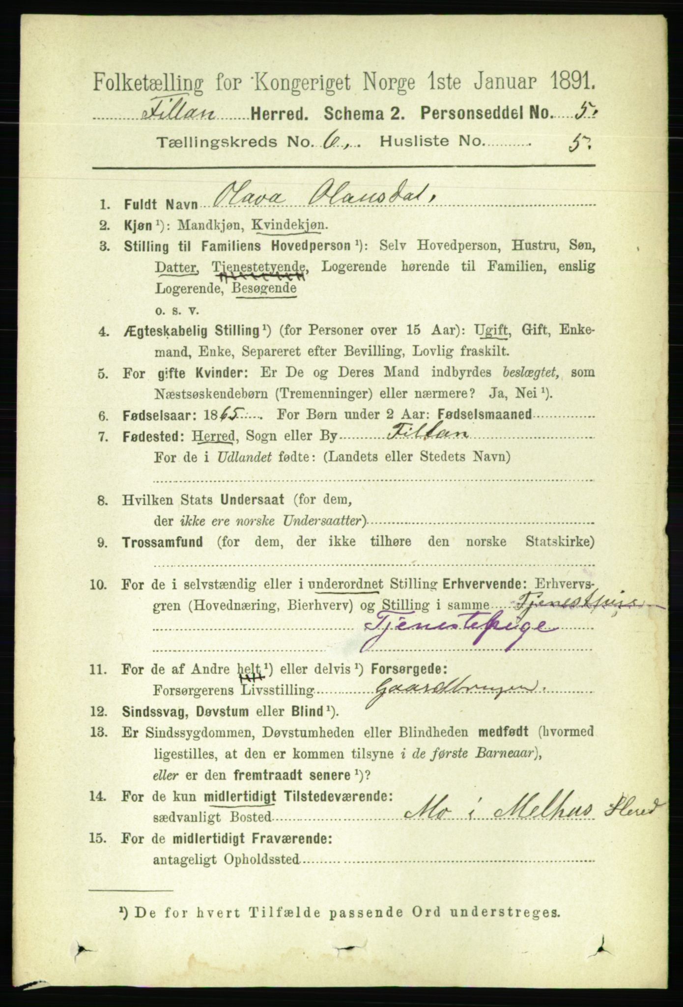 RA, 1891 census for 1616 Fillan, 1891, p. 1297