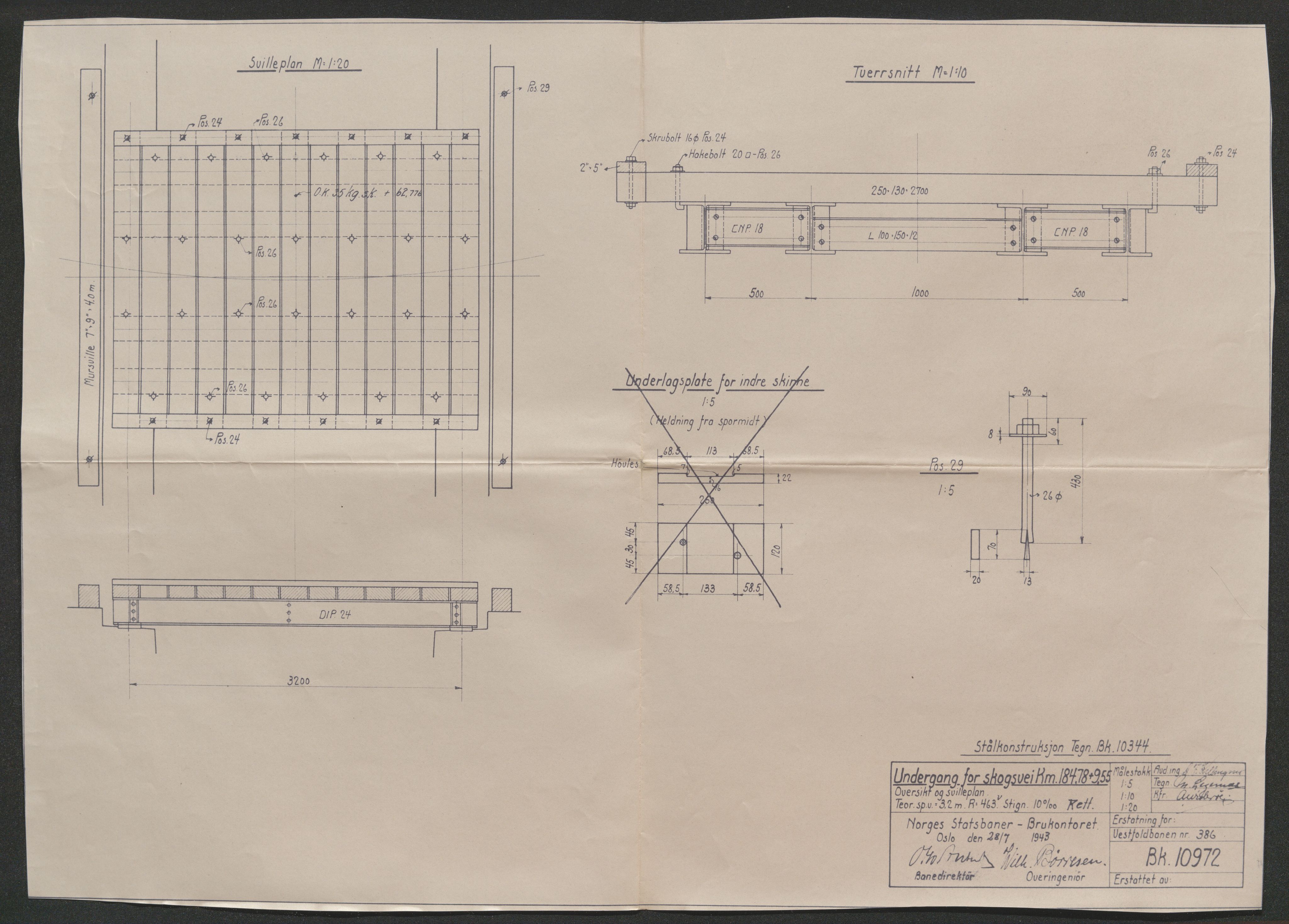 Norges Statsbaner Drammen distrikt (NSB), AV/SAKO-A-30/1.DELARKIV/E/Eb/L0039/0013: Vestfoldbanens ombygging / Undergang gårdsveg km. 183.189, 1941-1944, p. 9