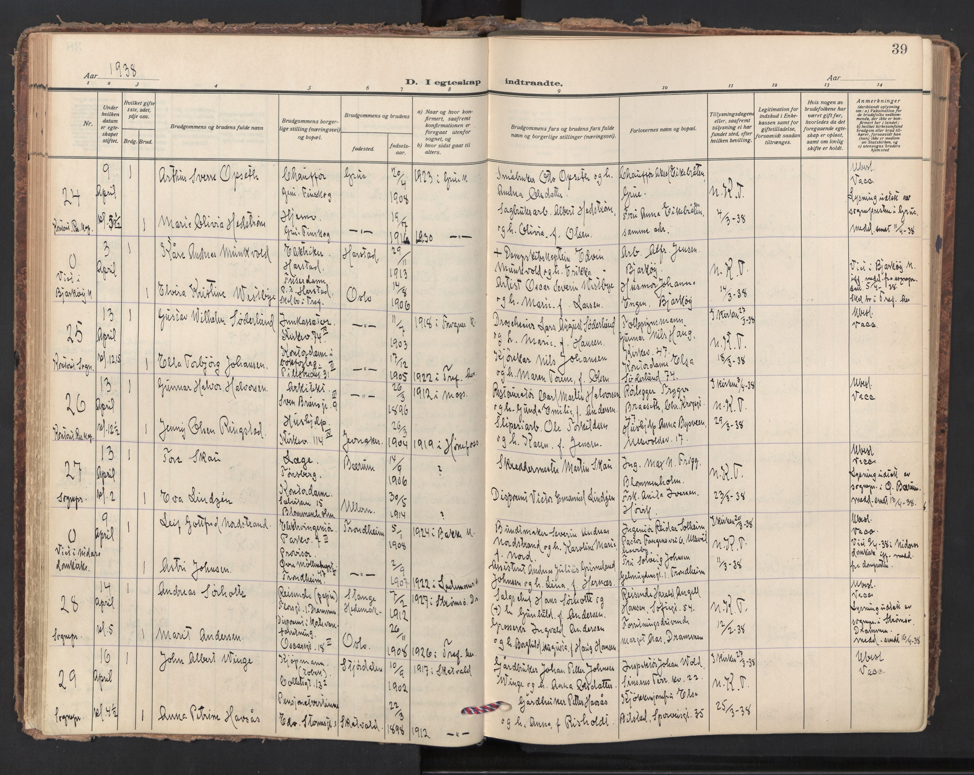 Trefoldighet prestekontor Kirkebøker, AV/SAO-A-10882/F/Fc/L0010: Parish register (official) no. III 10, 1936-1954, p. 39