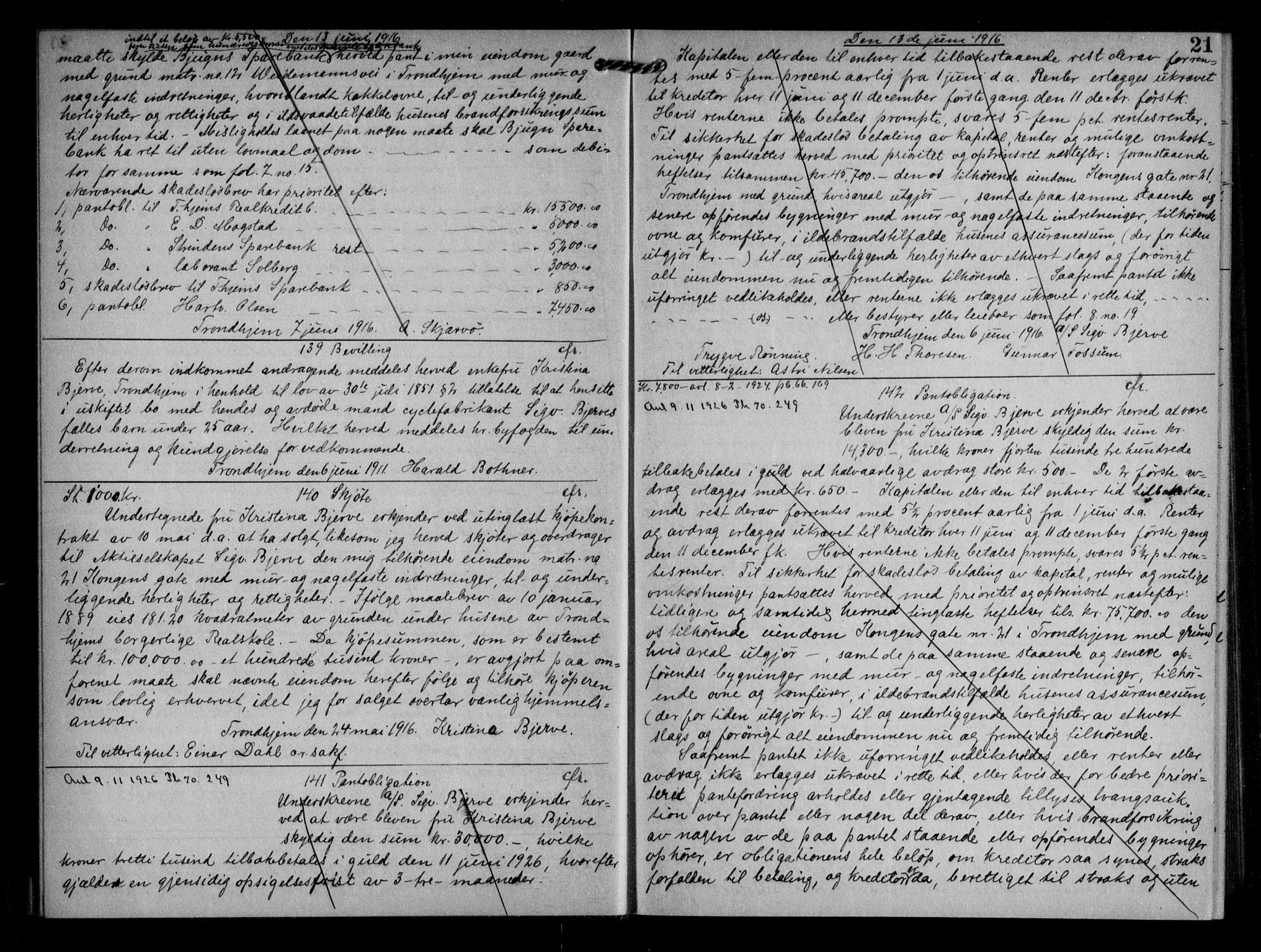 Trondheim byfogd, AV/SAT-A-0003/1/2/2C/L0057: Mortgage book no. 56, 1916-1917, p. 21