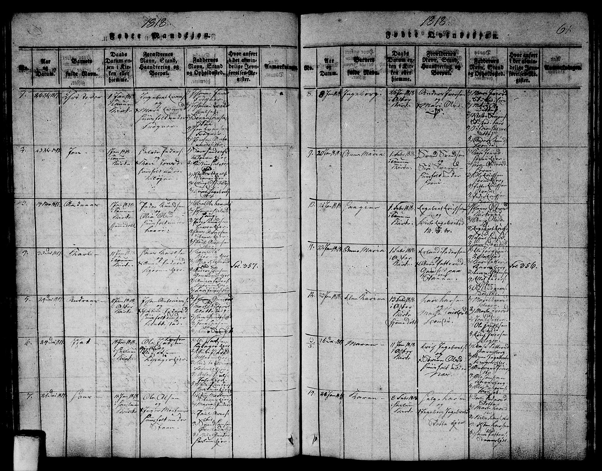 Asker prestekontor Kirkebøker, SAO/A-10256a/G/Ga/L0001: Parish register (copy) no. I 1, 1814-1830, p. 61