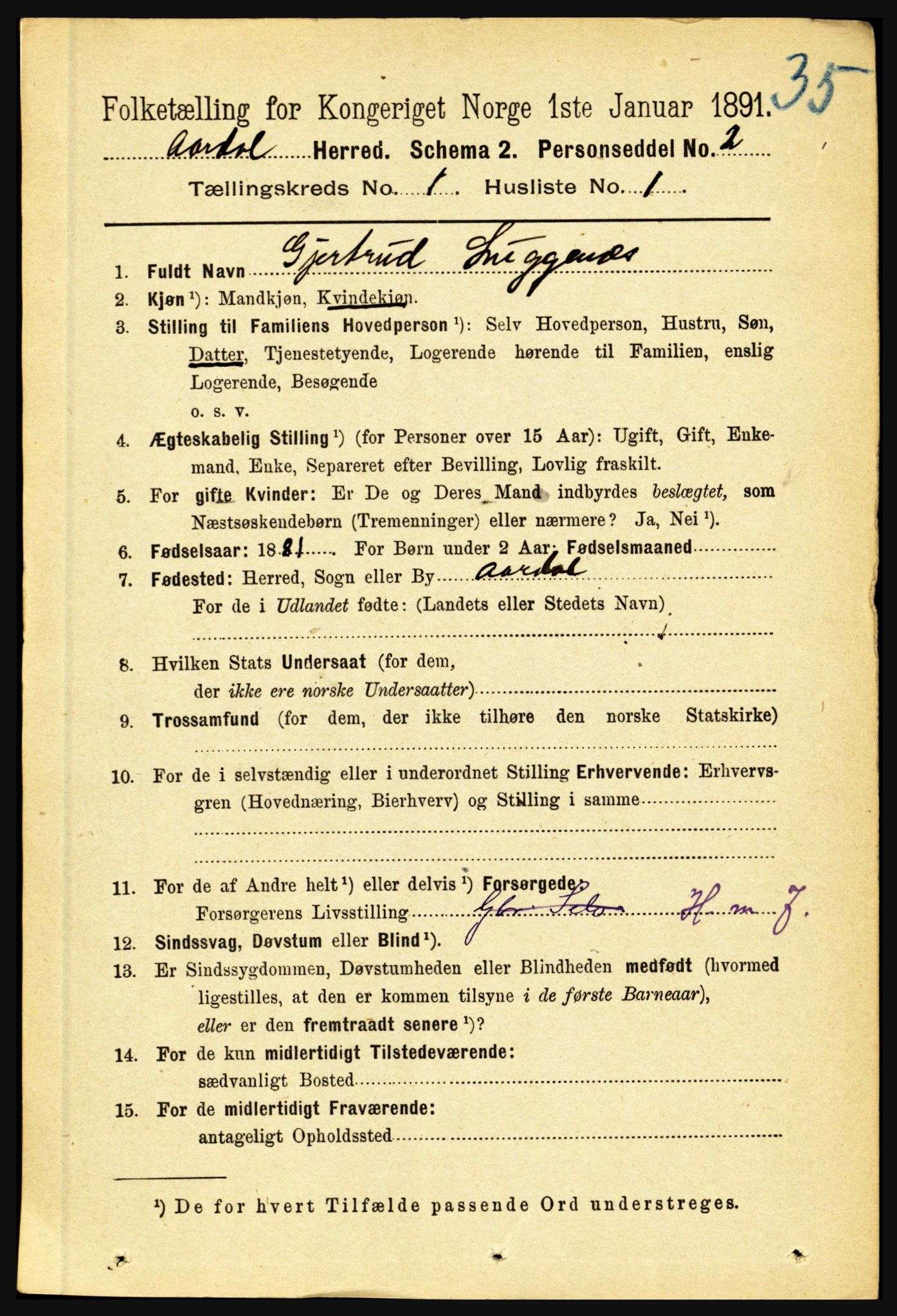 RA, 1891 census for 1424 Årdal, 1891, p. 36