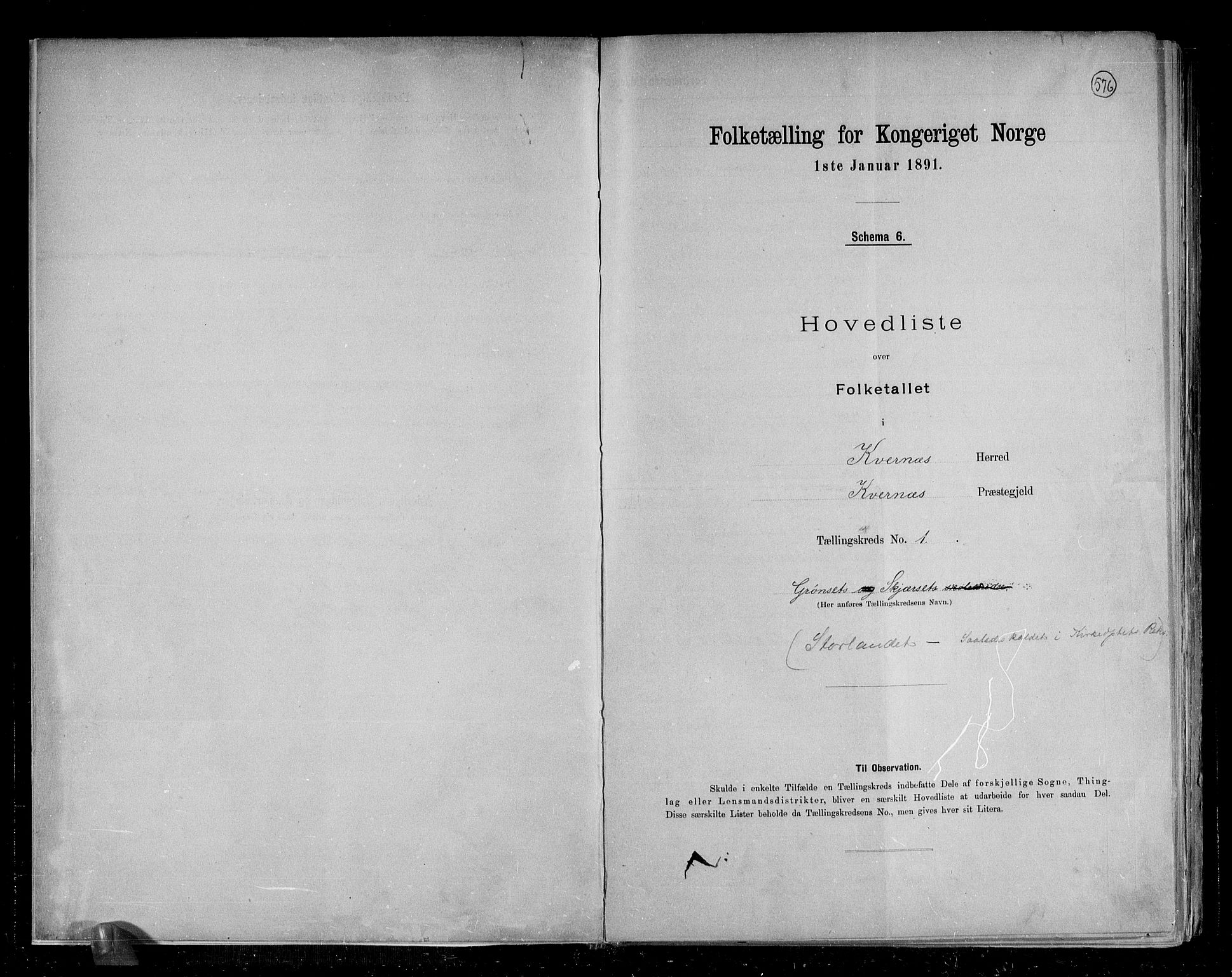 RA, 1891 census for 1553 Kvernes, 1891, p. 4