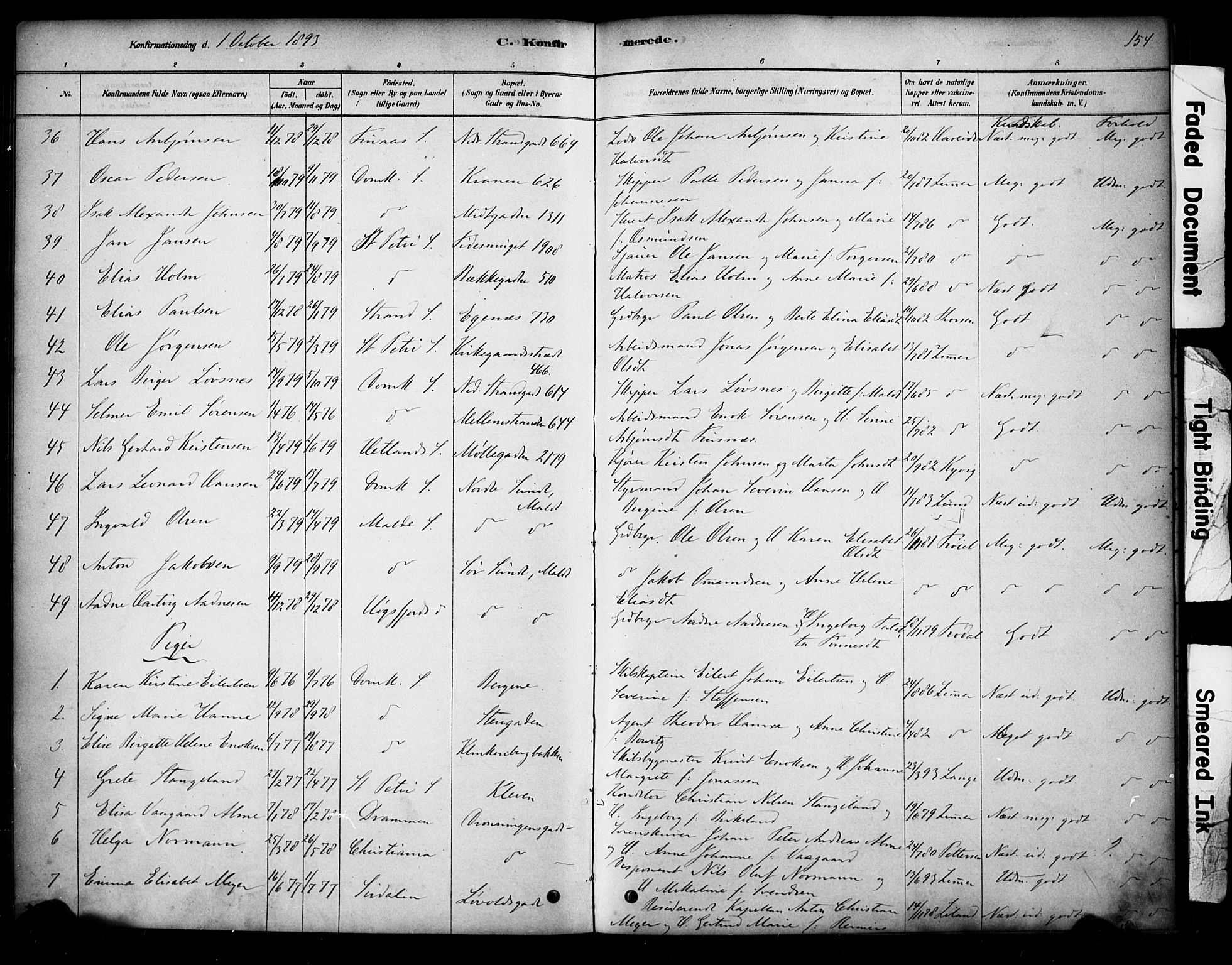 Domkirken sokneprestkontor, AV/SAST-A-101812/001/30/30BA/L0028: Parish register (official) no. A 27, 1878-1896, p. 154