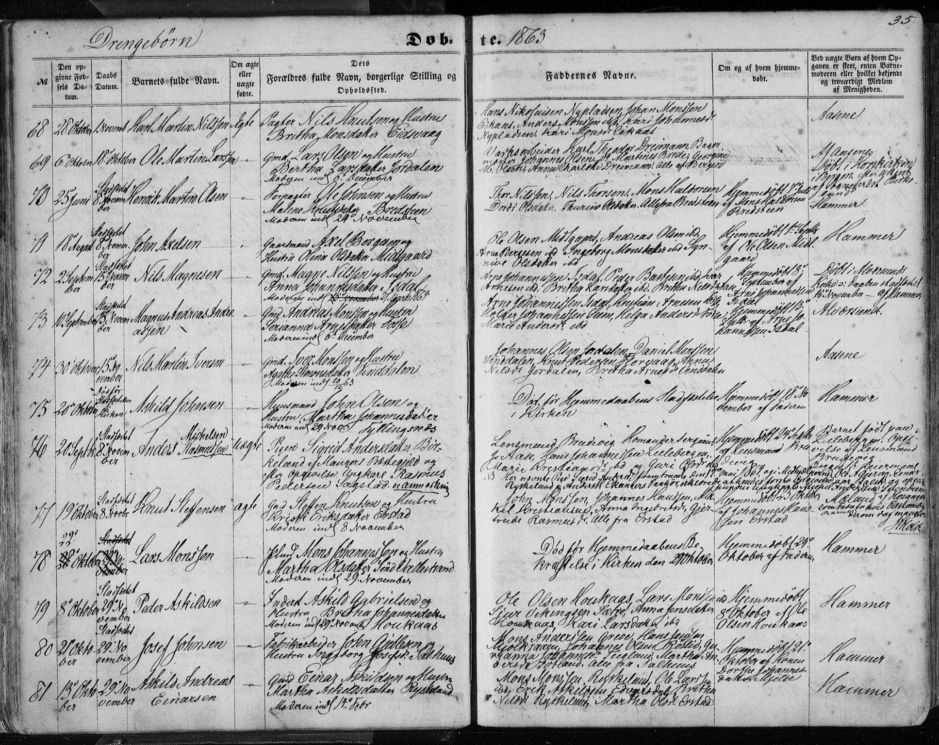 Hamre sokneprestembete, SAB/A-75501/H/Ha/Haa/Haaa/L0014: Parish register (official) no. A 14, 1858-1872, p. 35