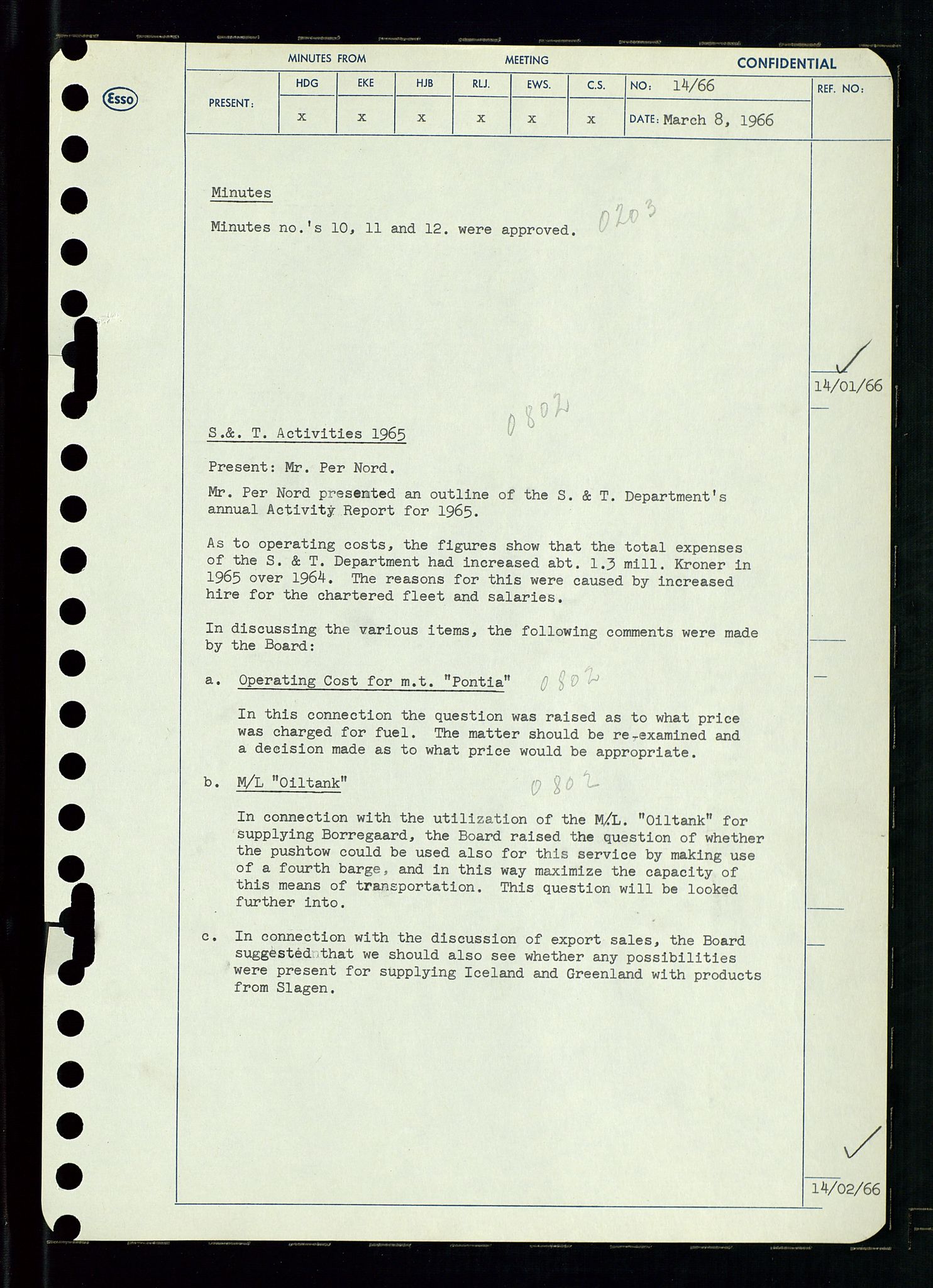 Pa 0982 - Esso Norge A/S, AV/SAST-A-100448/A/Aa/L0002/0002: Den administrerende direksjon Board minutes (styrereferater) / Den administrerende direksjon Board minutes (styrereferater), 1966, p. 36