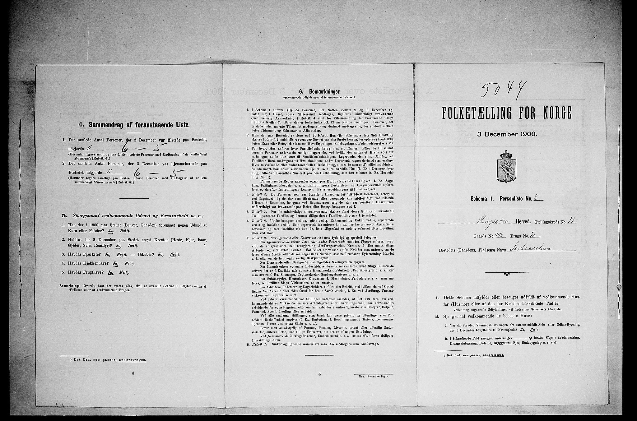 SAH, 1900 census for Ringsaker, 1900, p. 3401