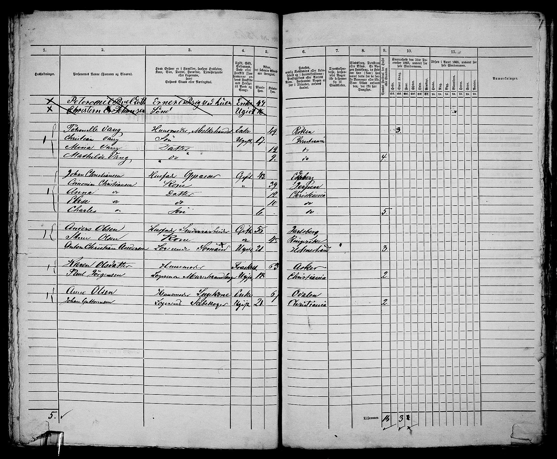 RA, 1865 census for Kristiania, 1865, p. 3087