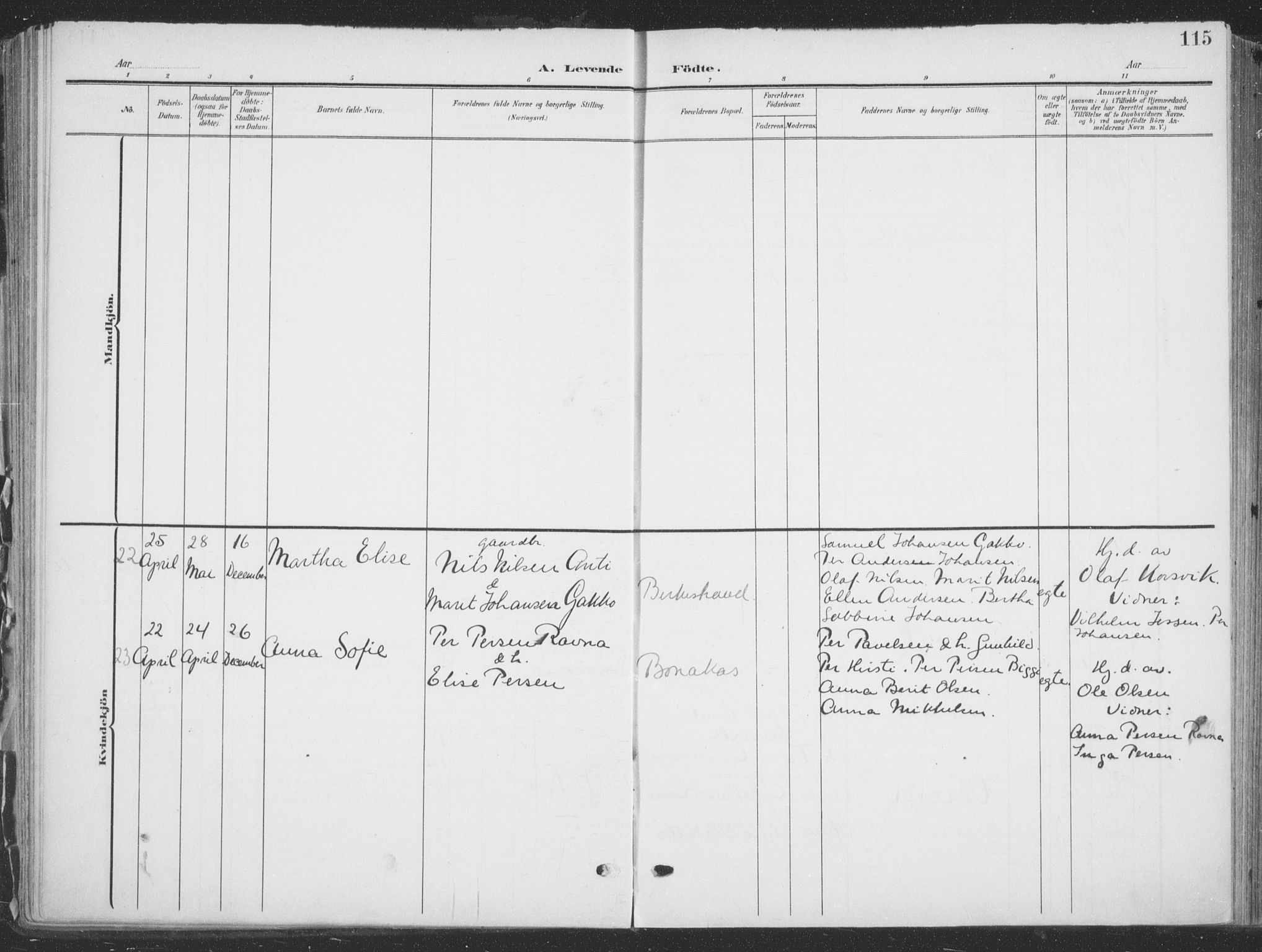 Tana sokneprestkontor, AV/SATØ-S-1334/H/Ha/L0007kirke: Parish register (official) no. 7, 1904-1918, p. 115