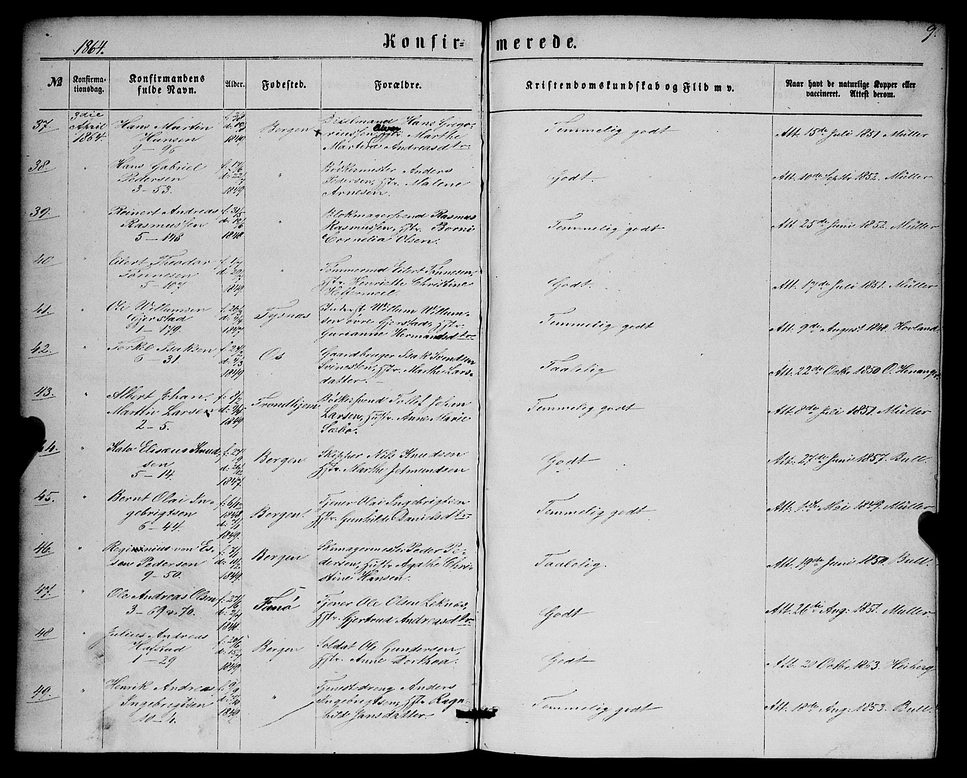 Nykirken Sokneprestembete, SAB/A-77101/H/Haa/L0024: Parish register (official) no. C 3, 1864-1870, p. 9