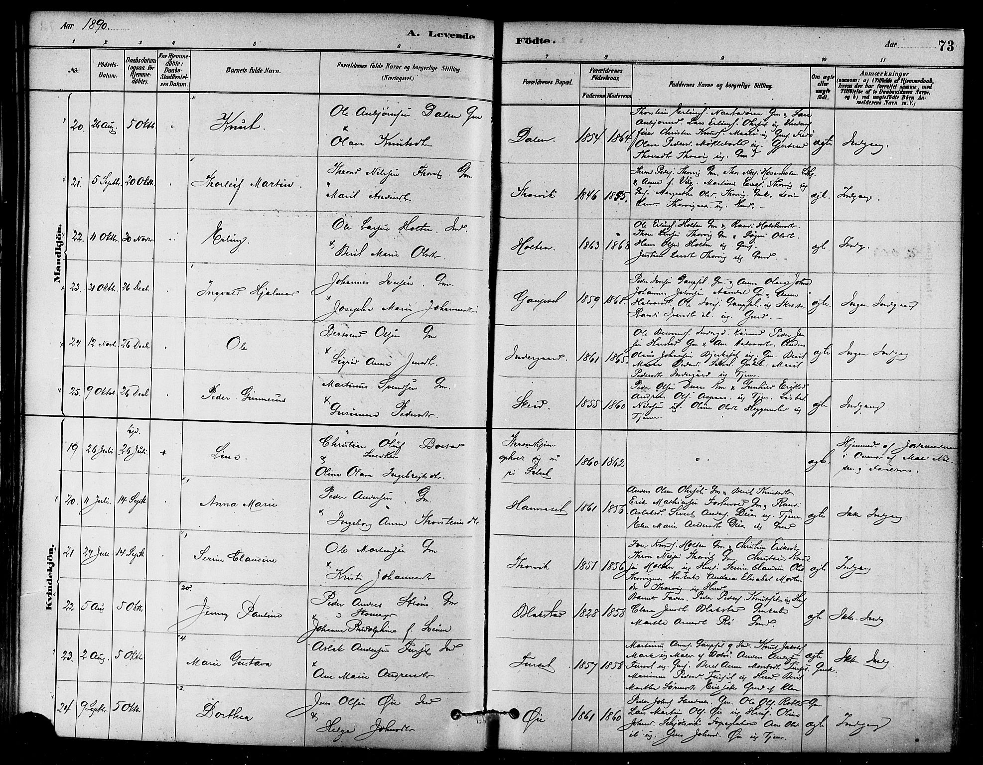 Ministerialprotokoller, klokkerbøker og fødselsregistre - Møre og Romsdal, AV/SAT-A-1454/584/L0967: Parish register (official) no. 584A07, 1879-1894, p. 73