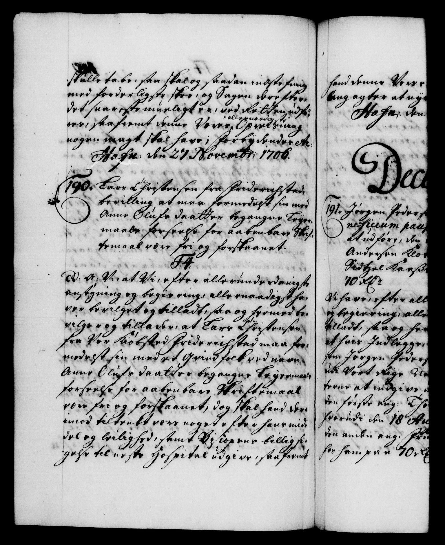 Danske Kanselli 1572-1799, AV/RA-EA-3023/F/Fc/Fca/Fcaa/L0019: Norske registre, 1704-1707, p. 415b