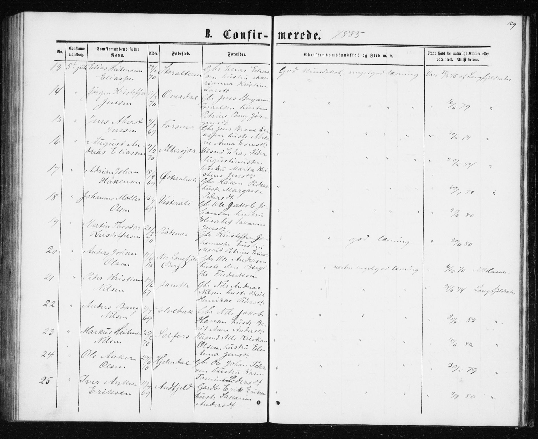 Ministerialprotokoller, klokkerbøker og fødselsregistre - Nordland, AV/SAT-A-1459/827/L0416: Parish register (copy) no. 827C05, 1865-1886, p. 109