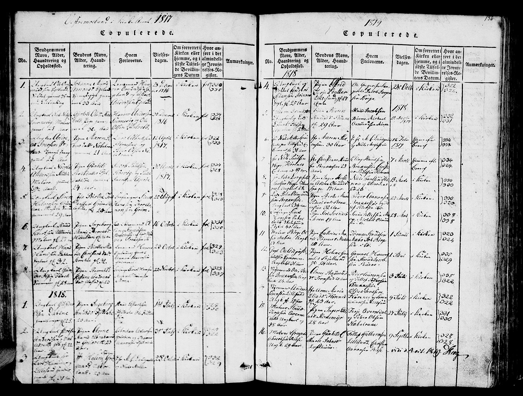 Vestre Moland sokneprestkontor, SAK/1111-0046/F/Fb/Fbb/L0001: Parish register (copy) no. B 1, 1816-1851, p. 186