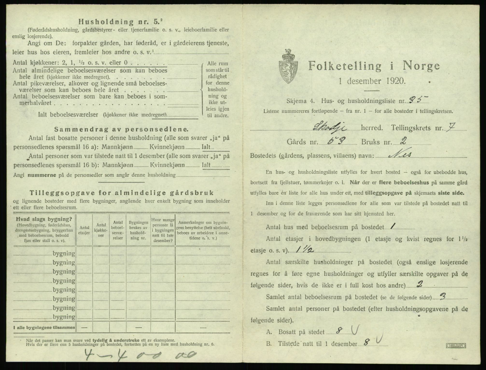 SAT, 1920 census for Skodje, 1920, p. 533