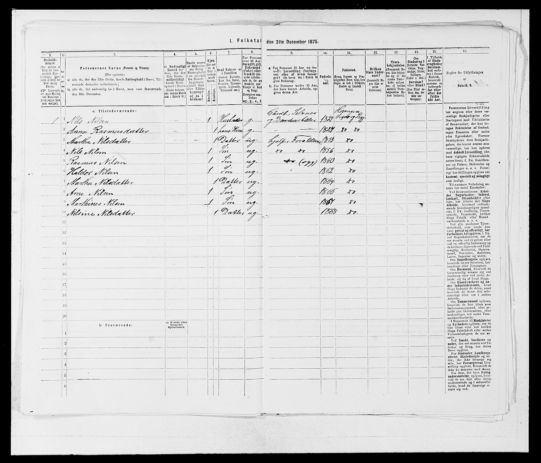 SAB, 1875 census for 1253P Hosanger, 1875, p. 366