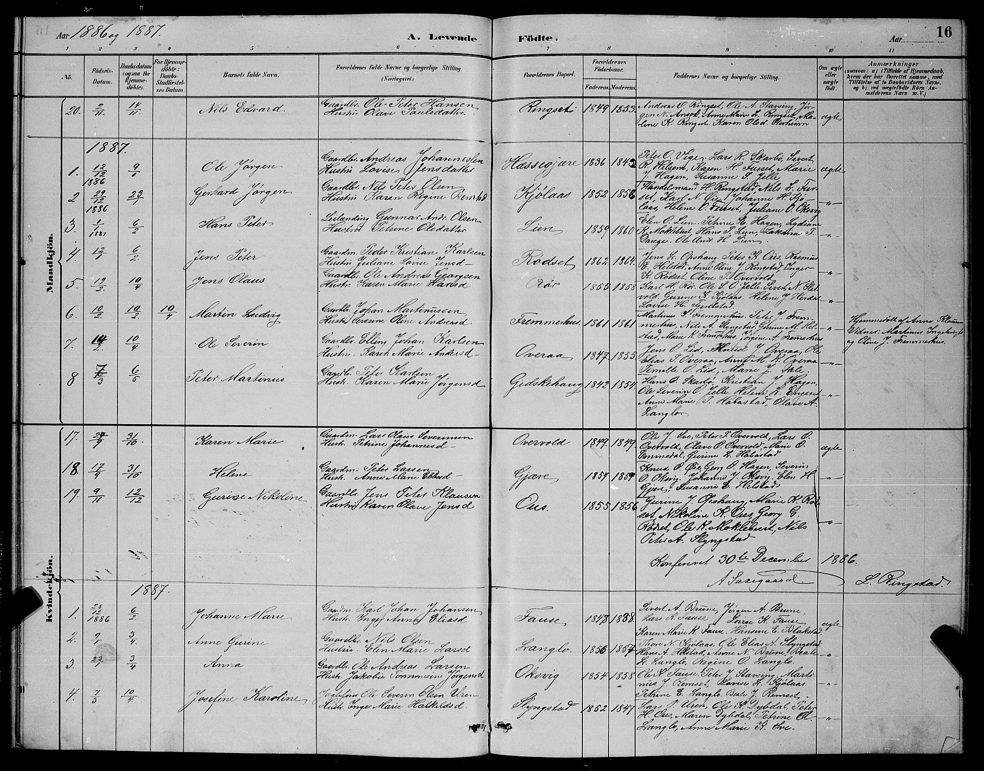 Ministerialprotokoller, klokkerbøker og fødselsregistre - Møre og Romsdal, AV/SAT-A-1454/520/L0292: Parish register (copy) no. 520C04, 1882-1901, p. 16