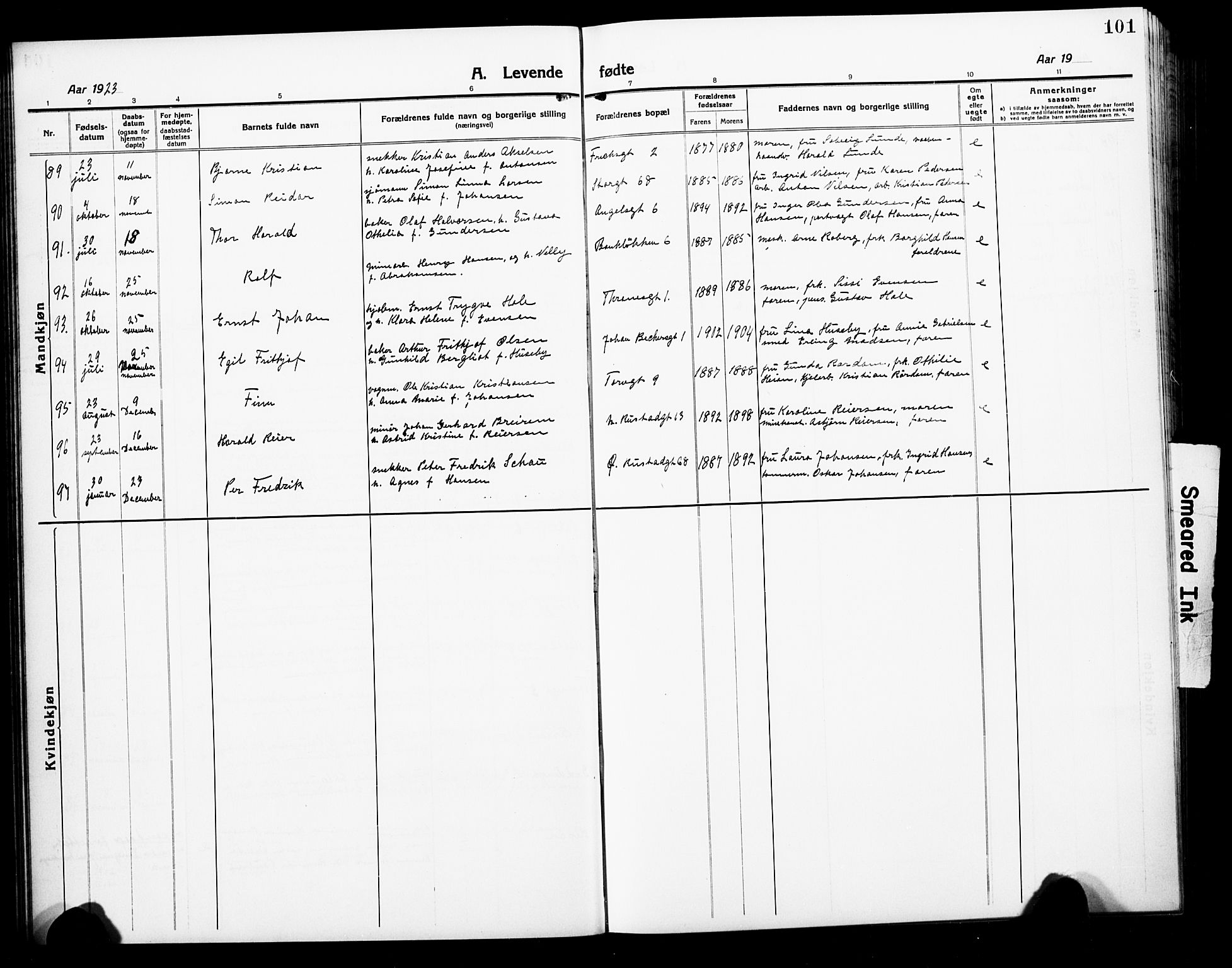 Horten kirkebøker, AV/SAKO-A-348/G/Ga/L0008: Parish register (copy) no. 8, 1916-1926, p. 101