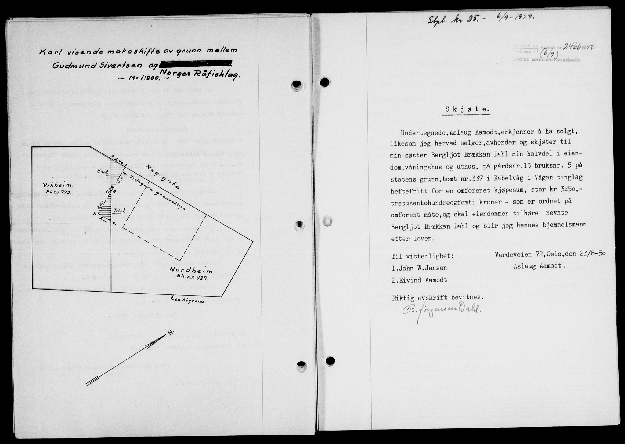 Lofoten sorenskriveri, SAT/A-0017/1/2/2C/L0024a: Mortgage book no. 24a, 1950-1950, Diary no: : 2466/1950