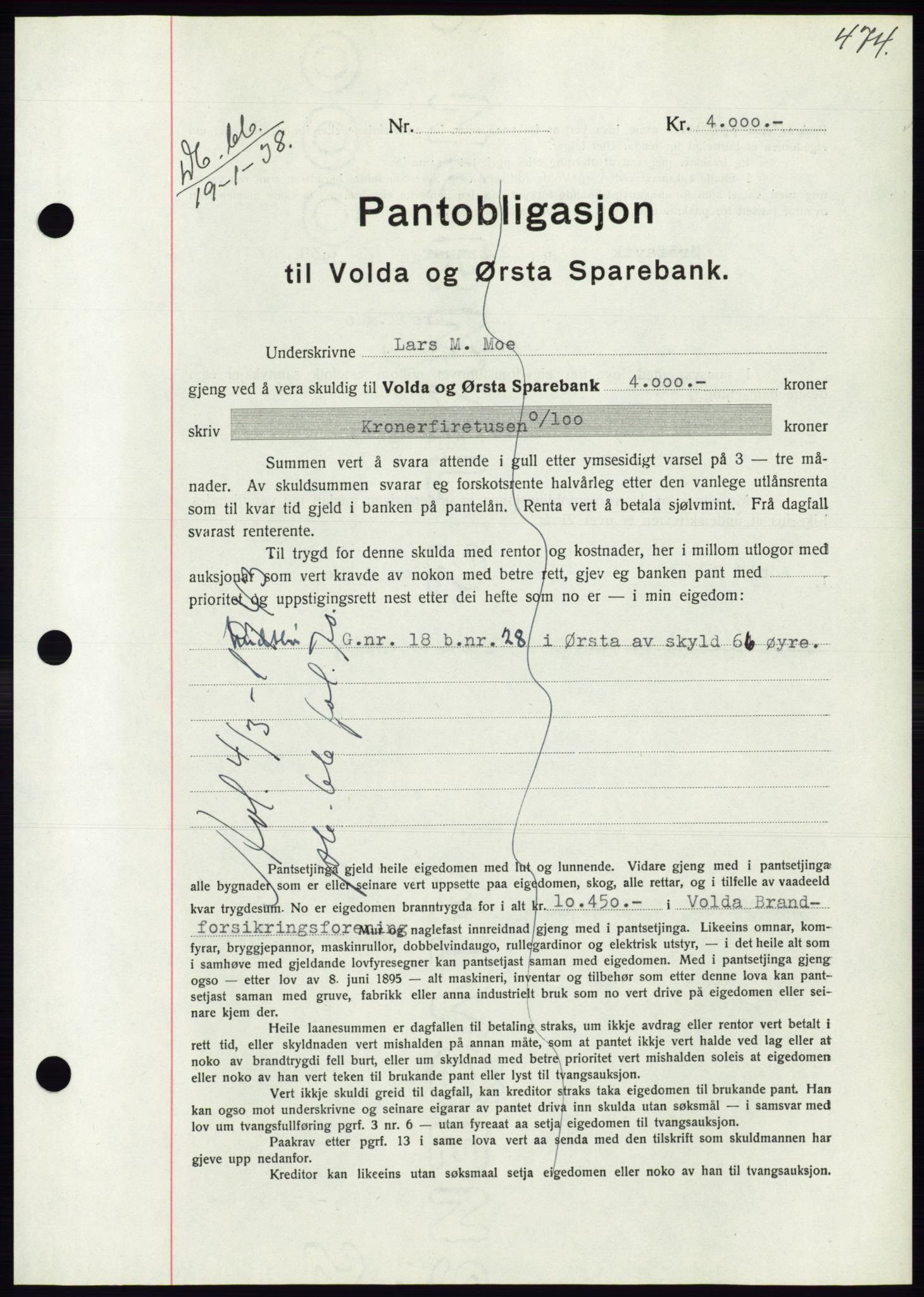 Søre Sunnmøre sorenskriveri, AV/SAT-A-4122/1/2/2C/L0064: Mortgage book no. 58, 1937-1938, Diary no: : 66/1938