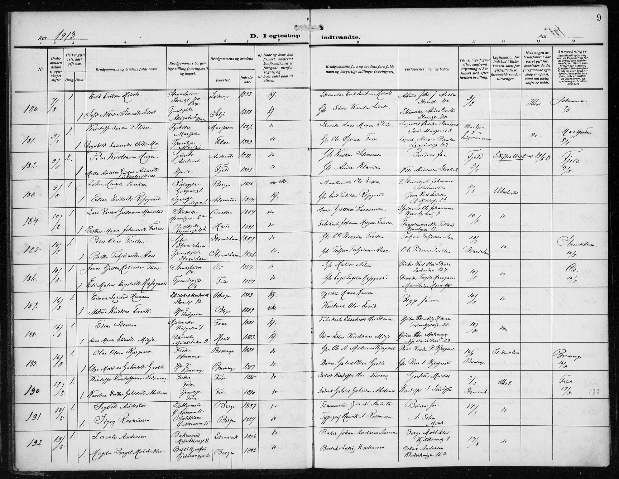 Nykirken Sokneprestembete, AV/SAB-A-77101/H/Haa/L0036: Parish register (official) no. D 6, 1913-1918, p. 9