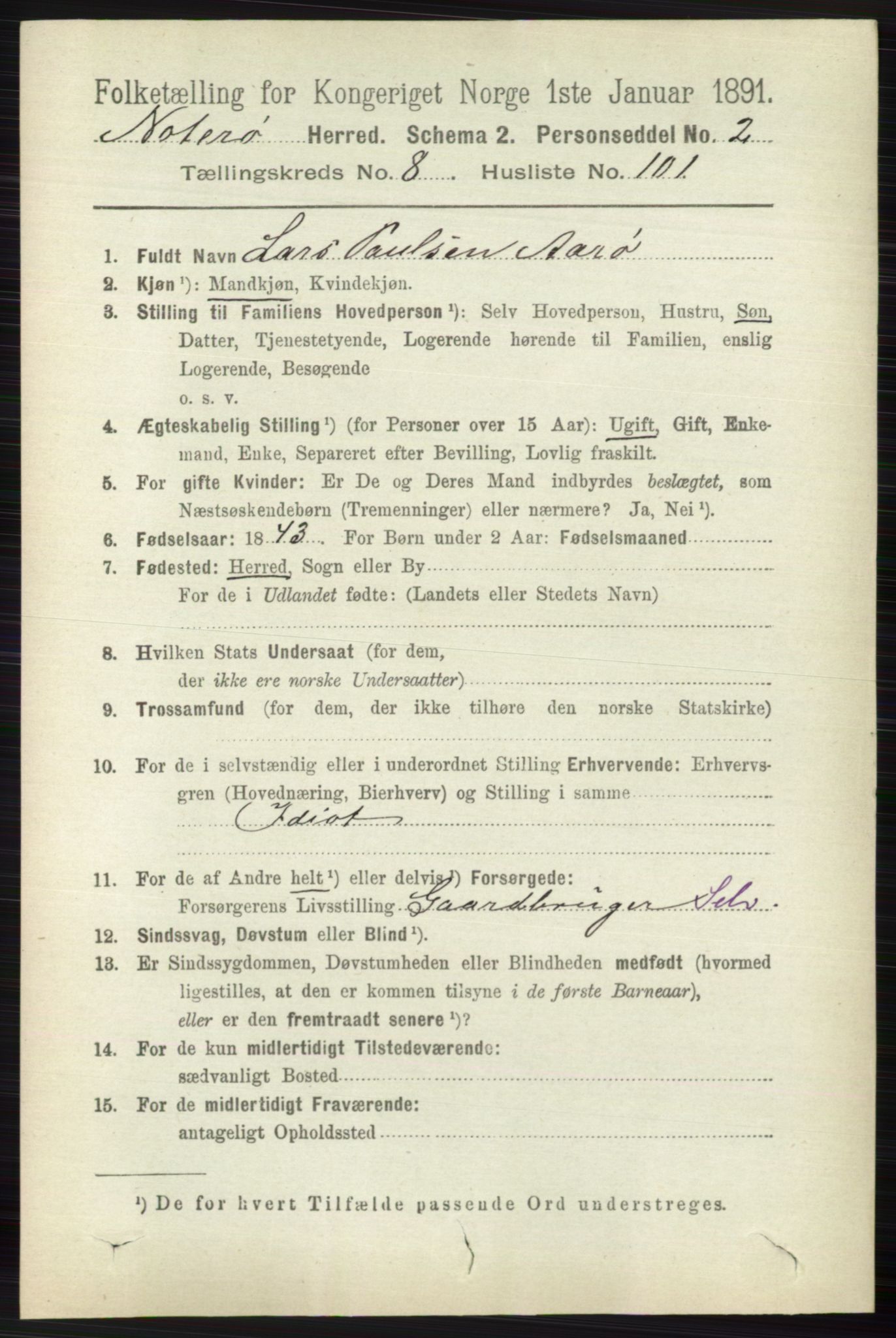 RA, 1891 census for 0722 Nøtterøy, 1891, p. 4448