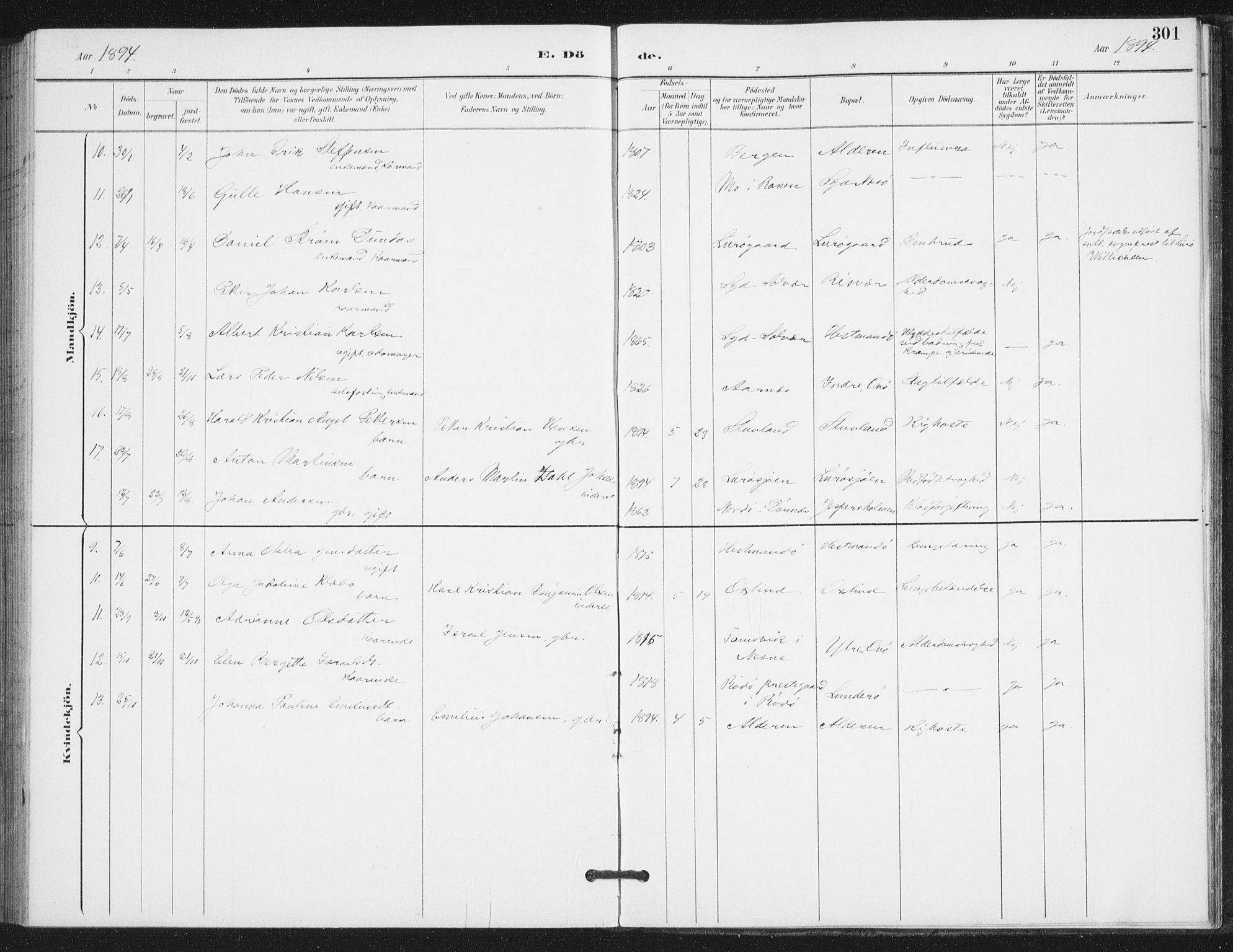 Ministerialprotokoller, klokkerbøker og fødselsregistre - Nordland, SAT/A-1459/839/L0573: Parish register (copy) no. 839C03, 1892-1917, p. 301